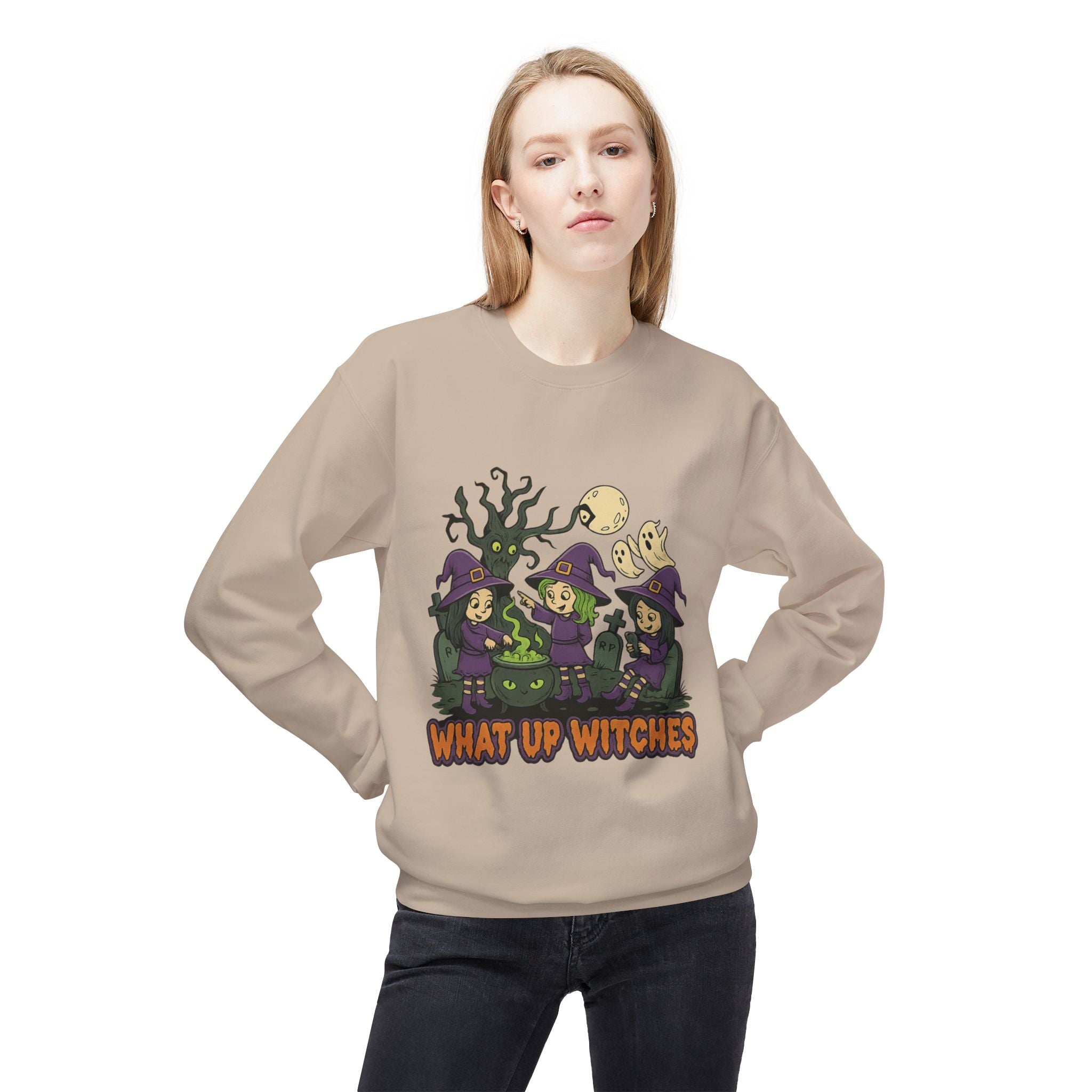 What Up Witches 2.1 - Crewneck Unisex Sweatshirt - Cozy Halloween Apparel