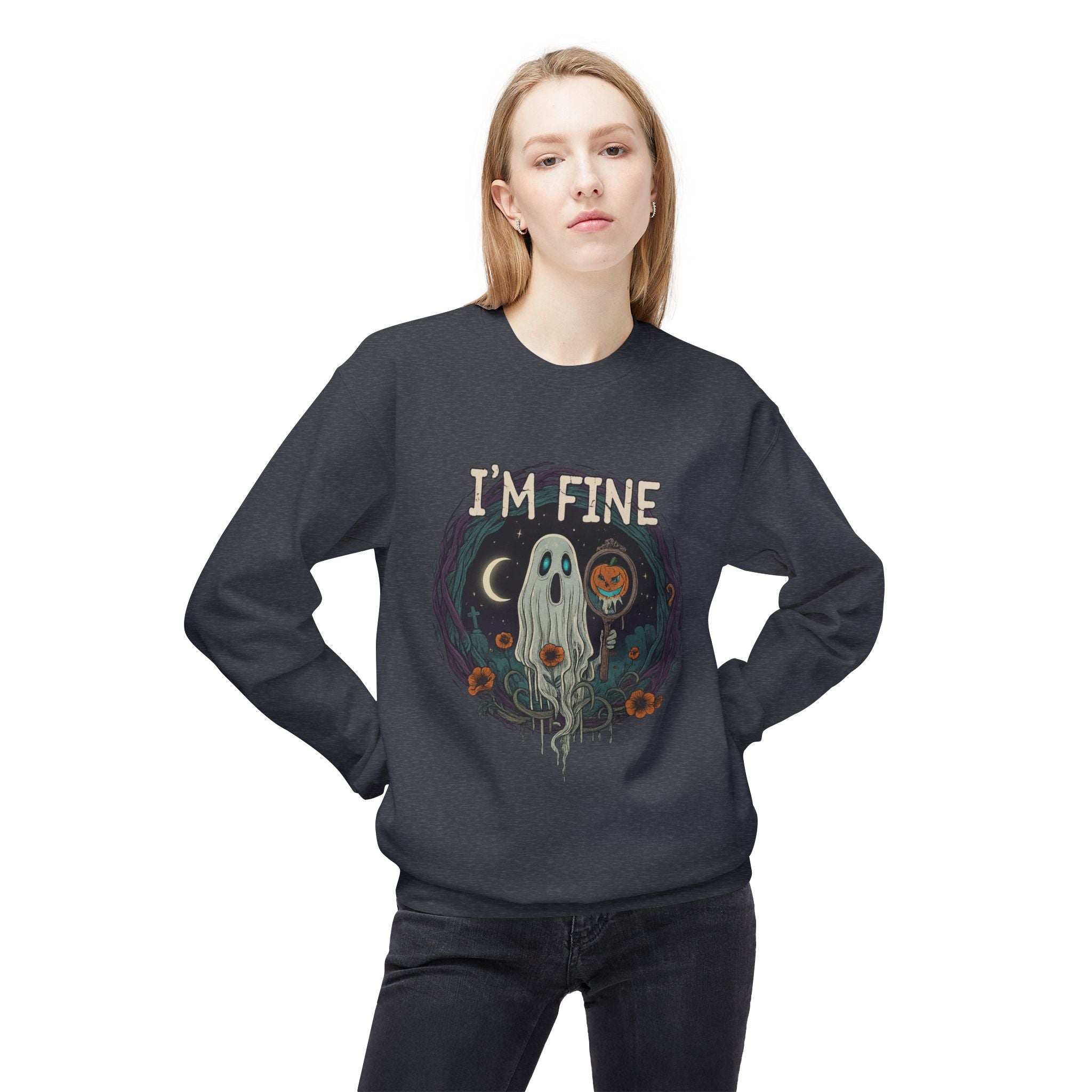 I'm Fine 2 - Crewneck Unisex Sweatshirt - Cozy Halloween Apparel