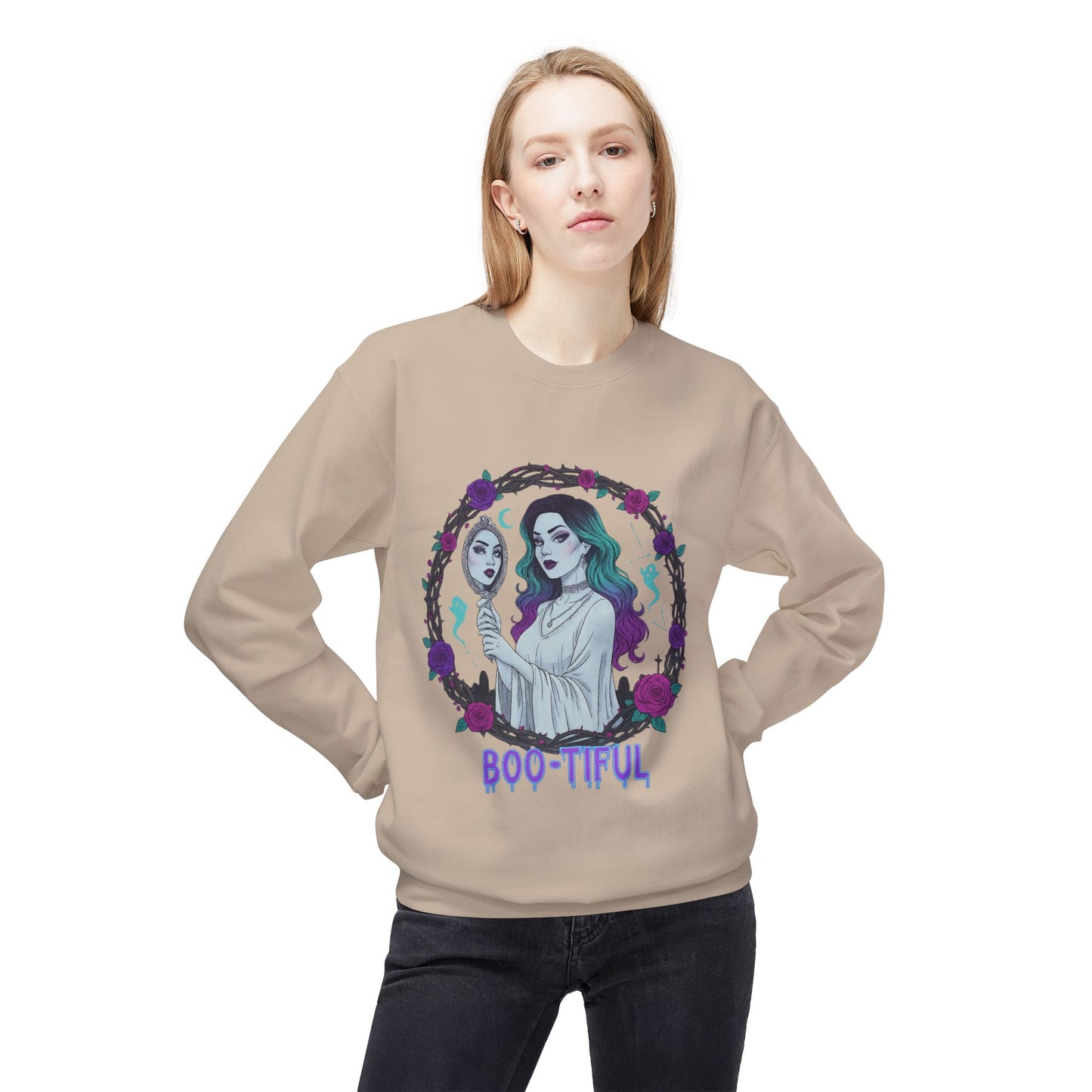 Boo-tiful - Gothic Witch Crewneck Unisex Sweatshirt - Cozy Halloween Apparel