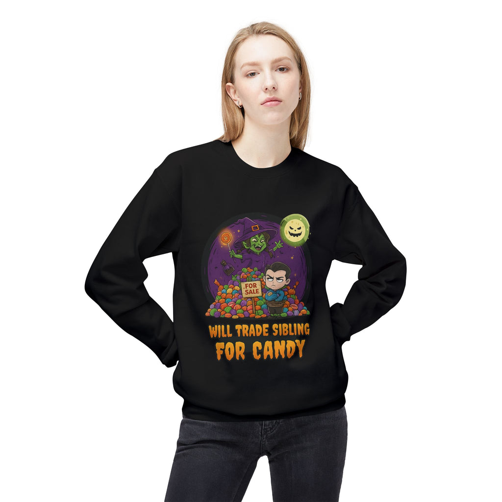 Will Trade Sibling for Candy 2 - Crewneck Unisex Sweatshirt - Cozy Halloween Apparel