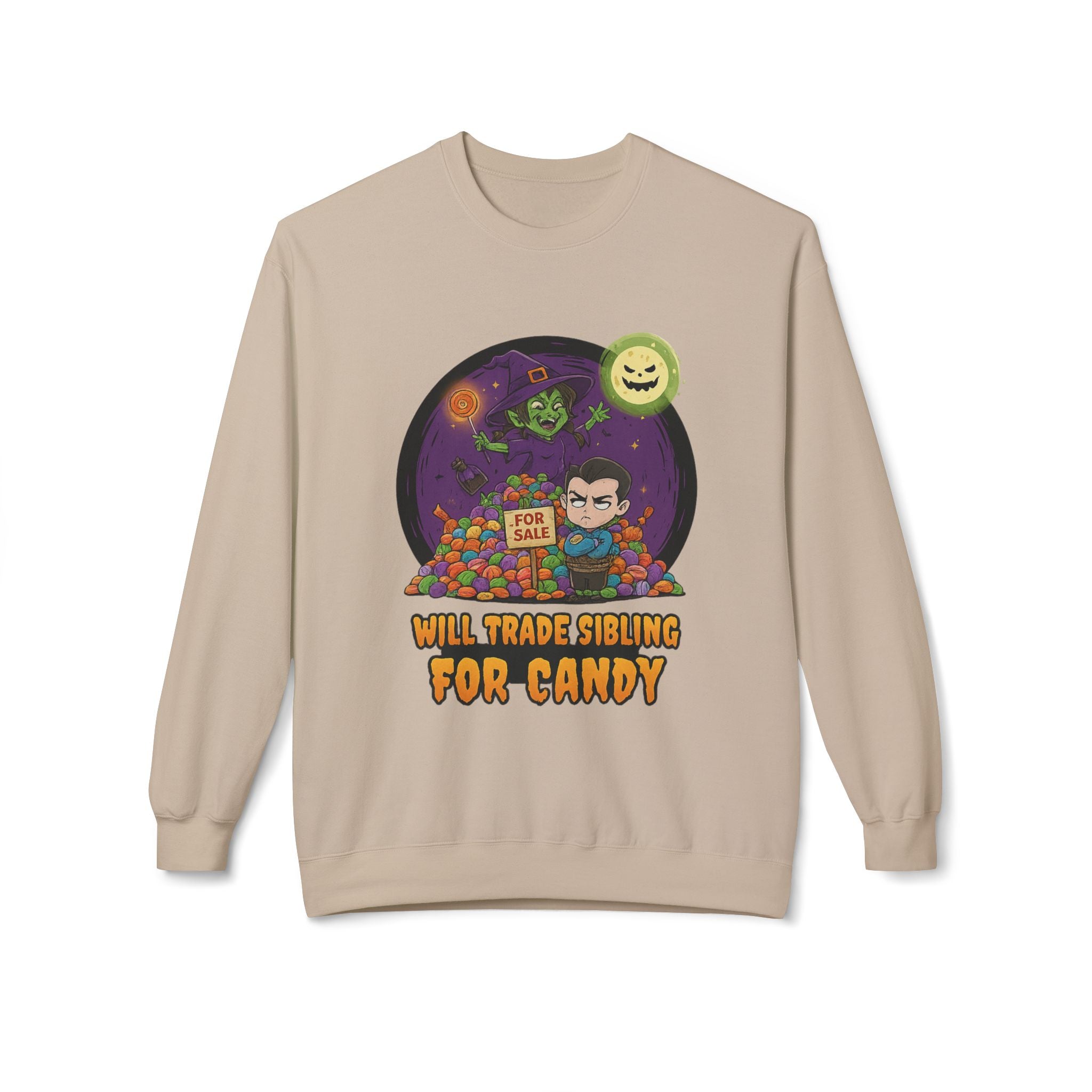 Will Trade Sibling for Candy 2 - Crewneck Unisex Sweatshirt - Cozy Halloween Apparel