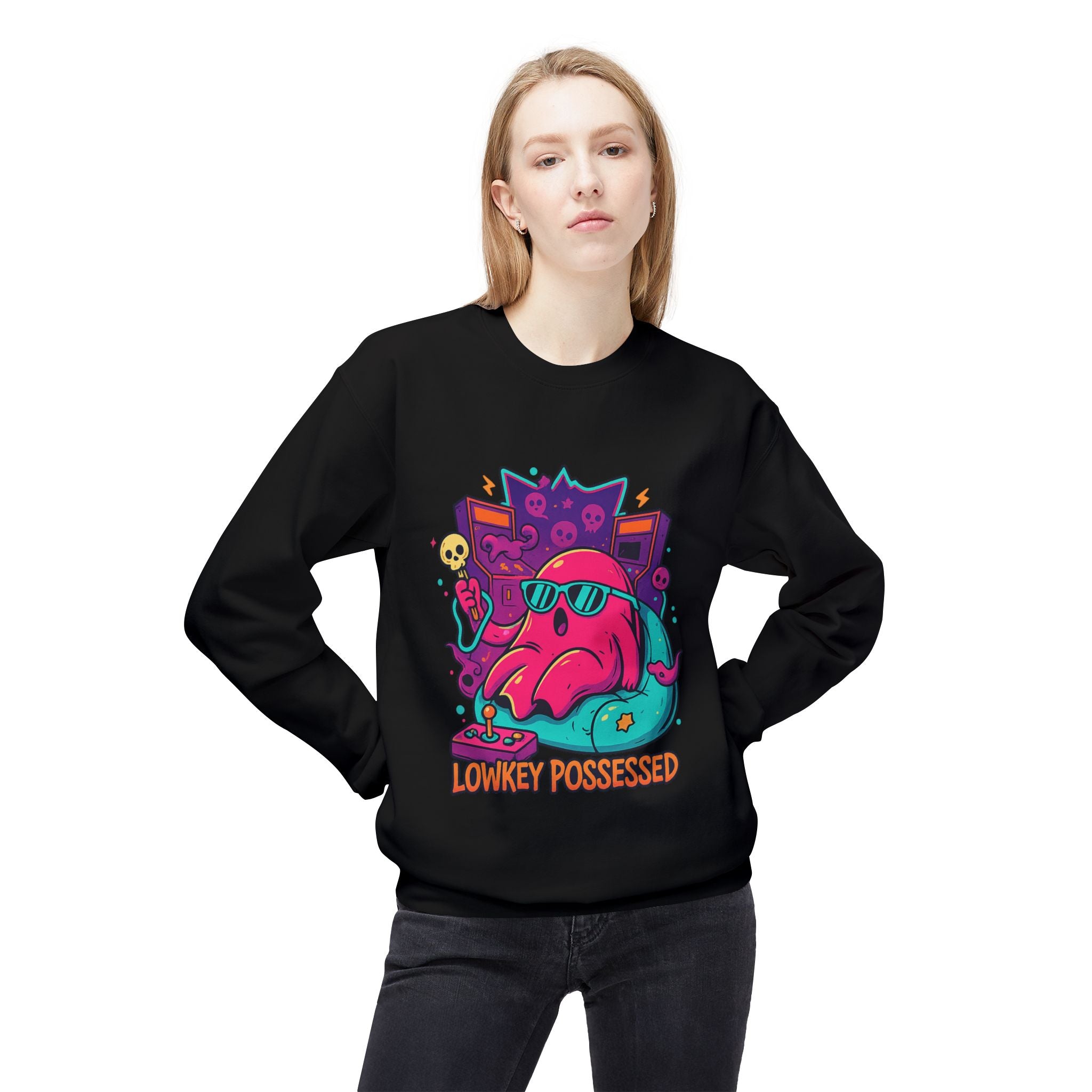 Lowkey Possessed 2 - Crewneck Unisex Sweatshirt - Cozy Halloween Apparel