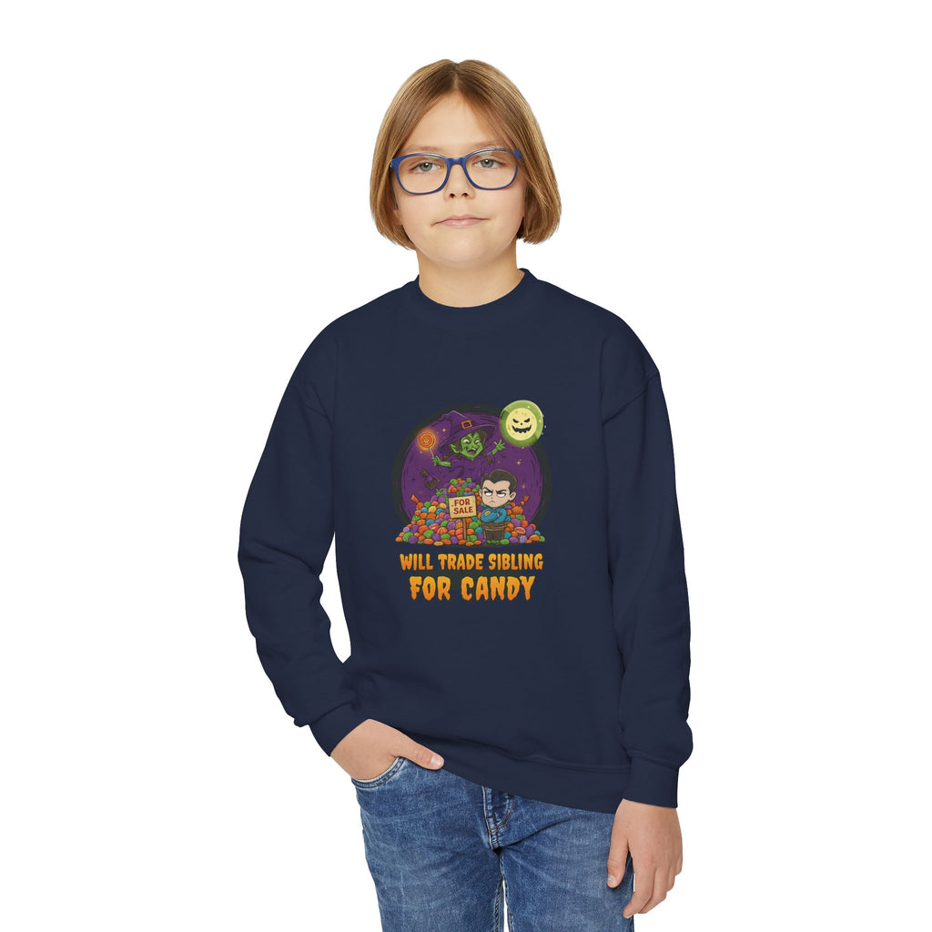 Will Trade Sibling for Candy 2, Fun Halloween Sweatshirt, Cute Kids Sweatshirt