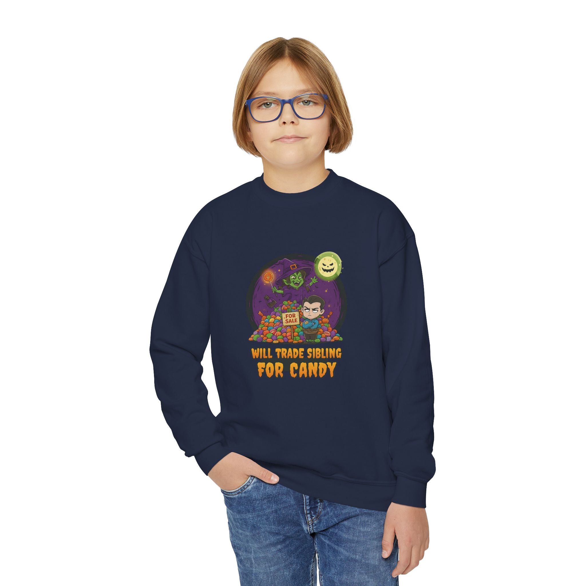 Will Trade Sibling for Candy 2, Fun Halloween Sweatshirt, Cute Kids Sweatshirt