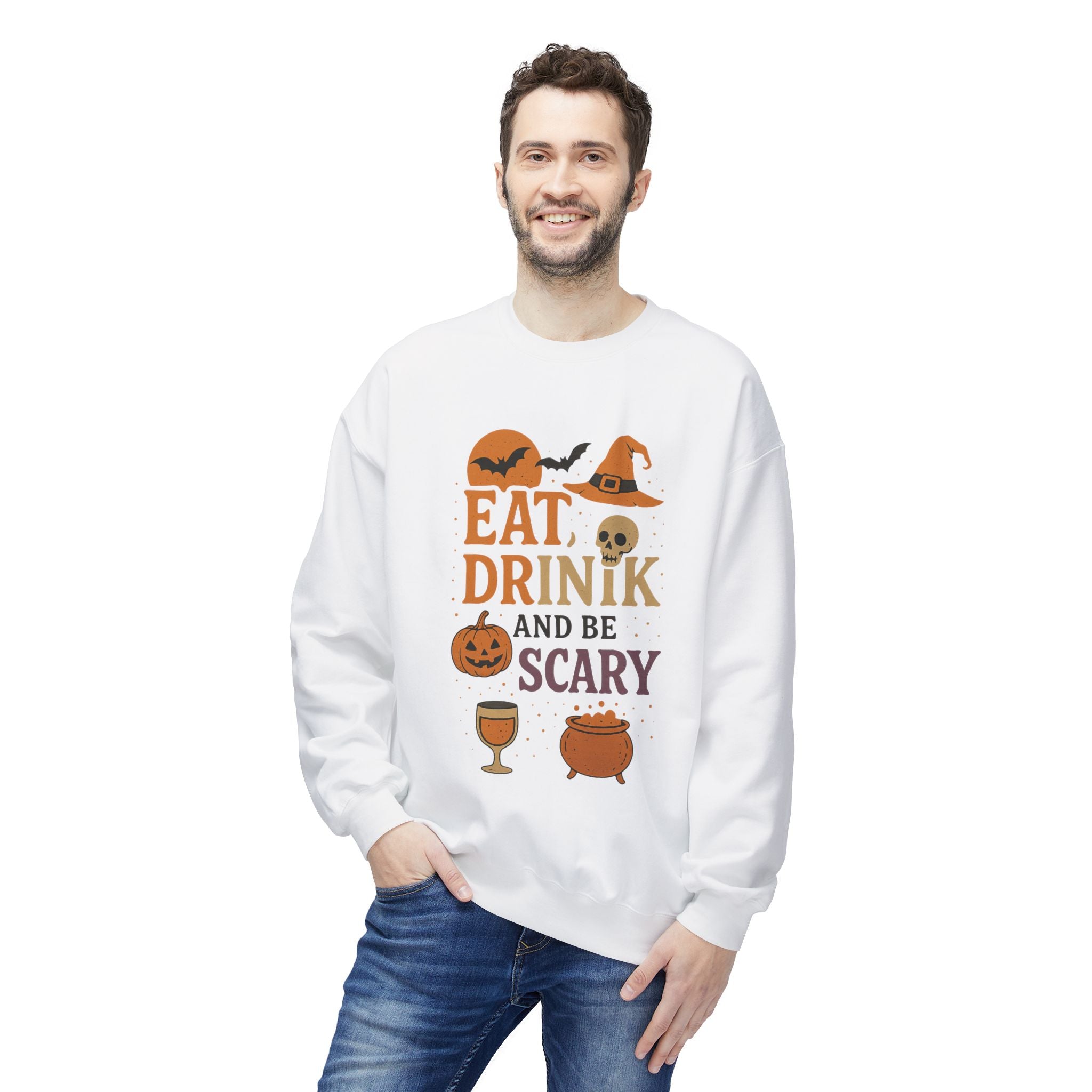 Eat, Drink, and Be Scary 1 - Crewneck Unisex Sweatshirt - Cozy Halloween Apparel