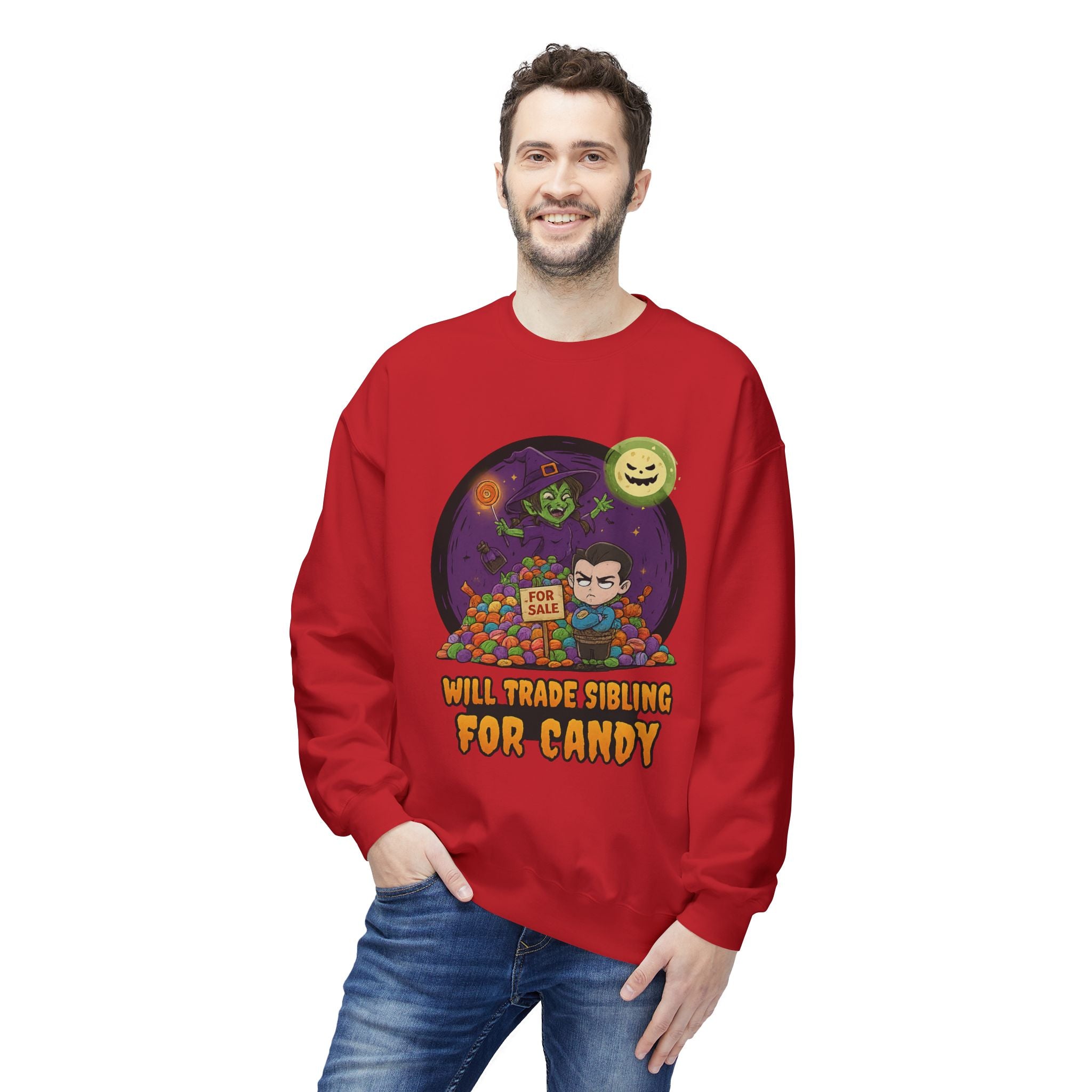 Will Trade Sibling for Candy 2 - Crewneck Unisex Sweatshirt - Cozy Halloween Apparel