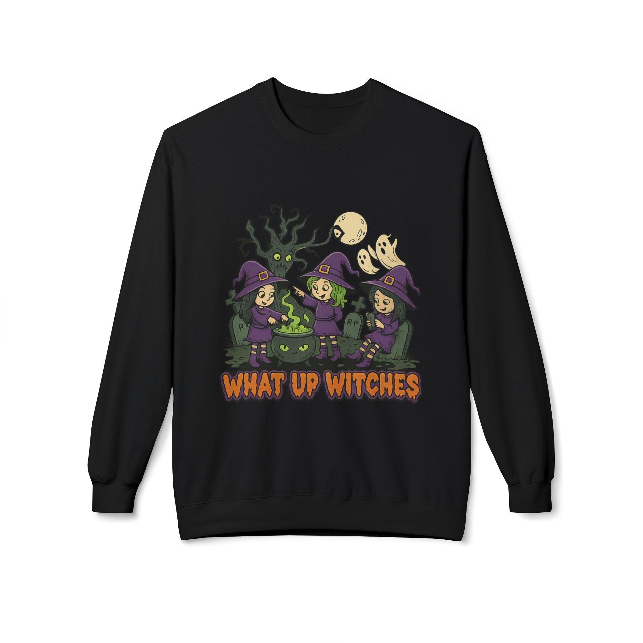 What Up Witches 2.1 - Crewneck Unisex Sweatshirt - Cozy Halloween Apparel