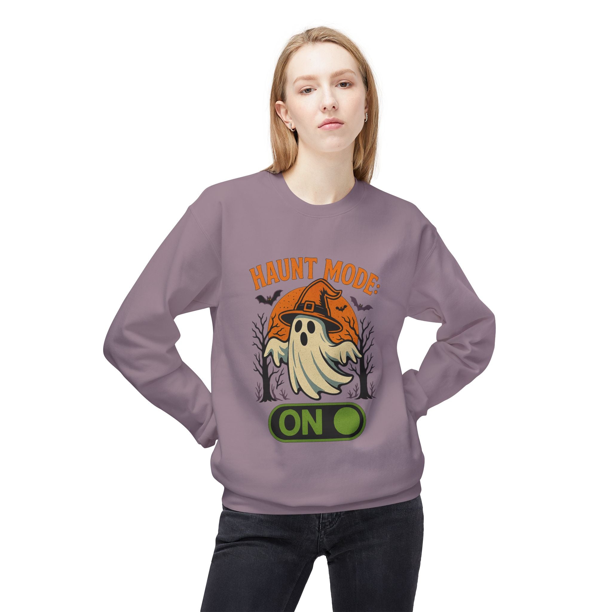 Haunt Mode ON 2 - Crewneck Unisex Sweatshirt - Cozy Halloween Apparel
