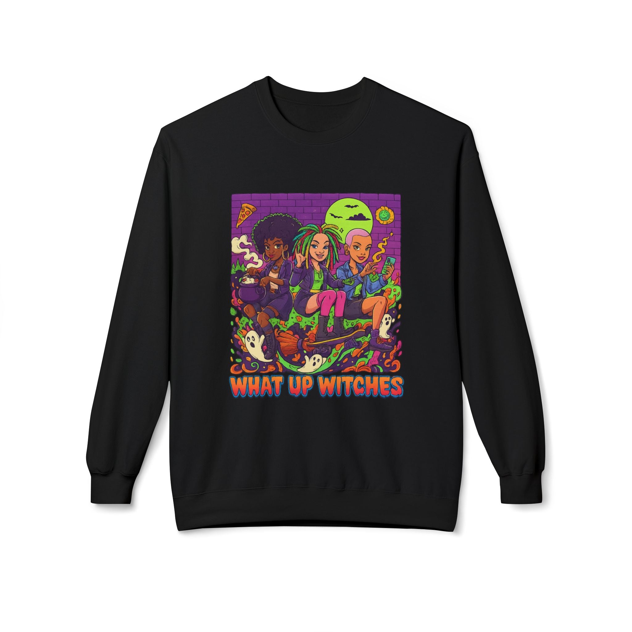What Up Witches 1 - Crewneck Unisex Sweatshirt - Cozy Halloween Apparel