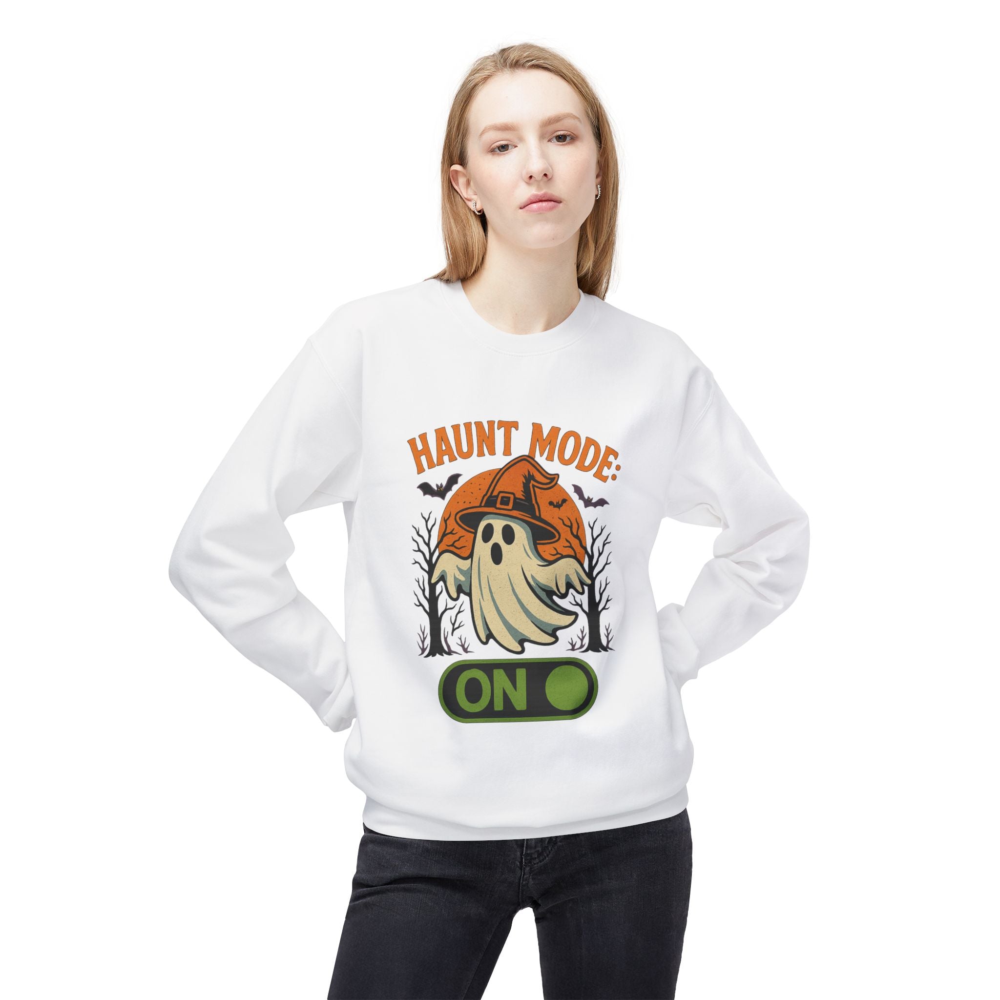 Haunt Mode ON 2 - Crewneck Unisex Sweatshirt - Cozy Halloween Apparel