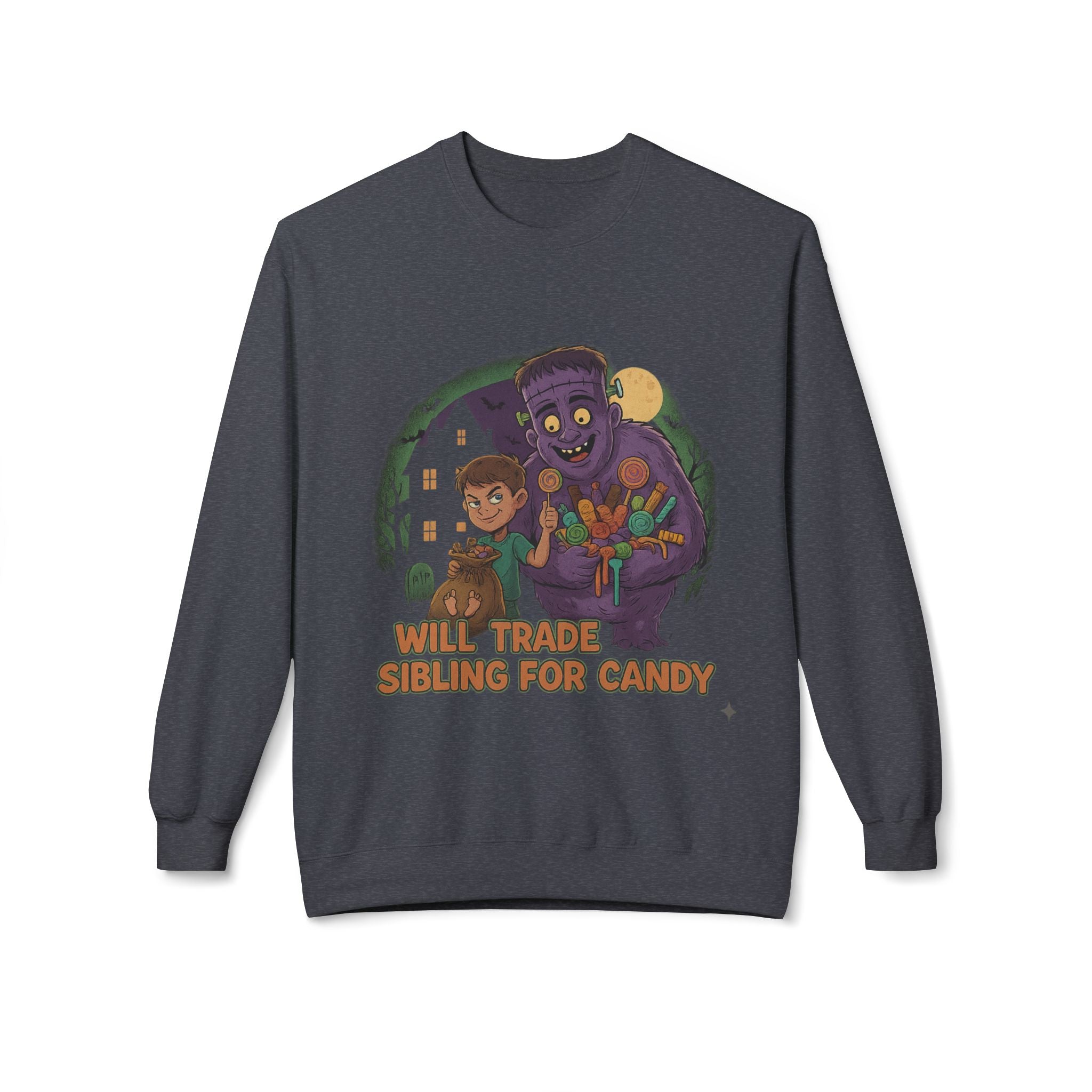 Will Trade Sibling for Candy 1 - Crewneck Unisex Sweatshirt - Cozy Halloween Apparel