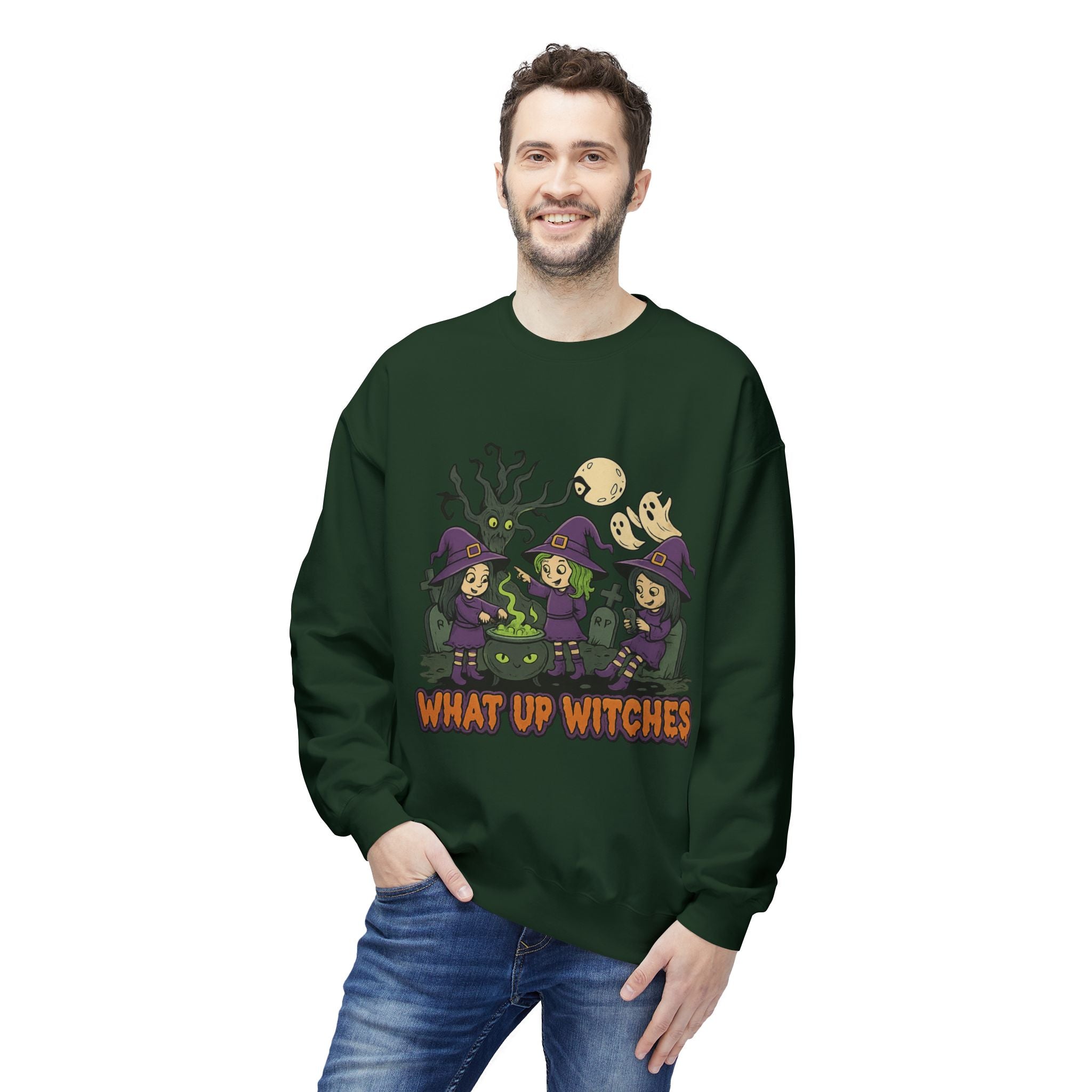 What Up Witches 2.1 - Crewneck Unisex Sweatshirt - Cozy Halloween Apparel