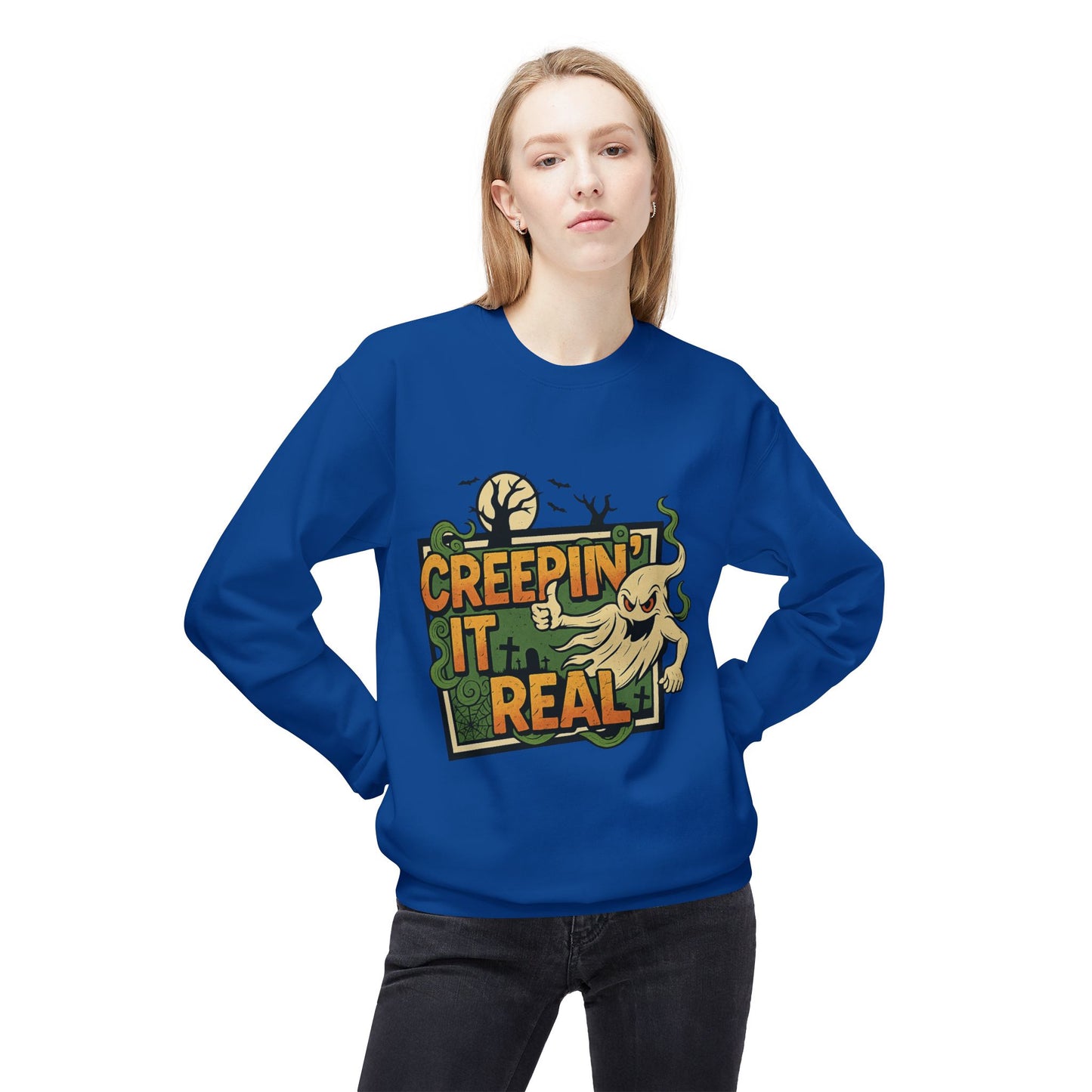 Creepin’ It Real 1- Crewneck Unisex Sweatshirt - Cozy Halloween Apparel