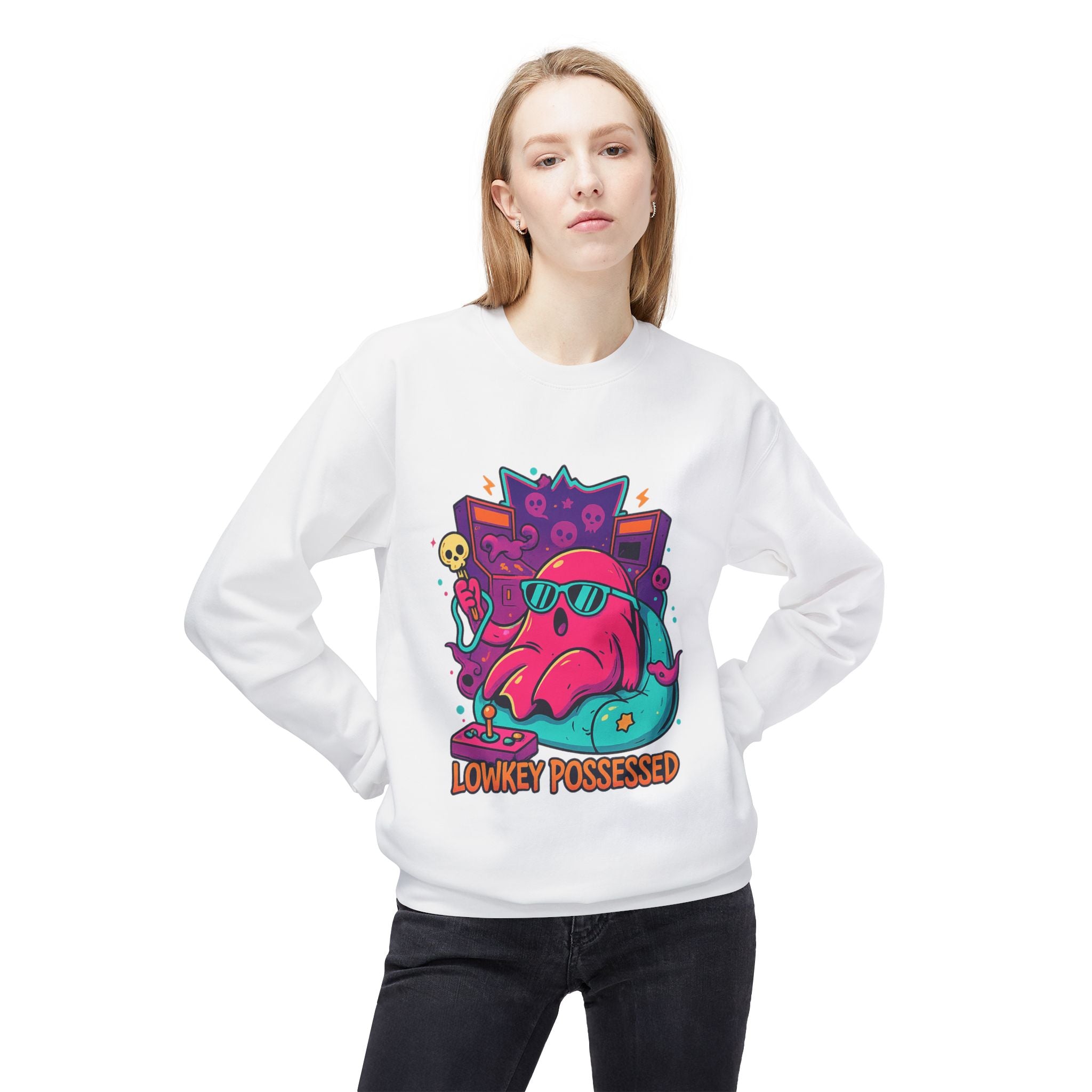 Lowkey Possessed 2 - Crewneck Unisex Sweatshirt - Cozy Halloween Apparel