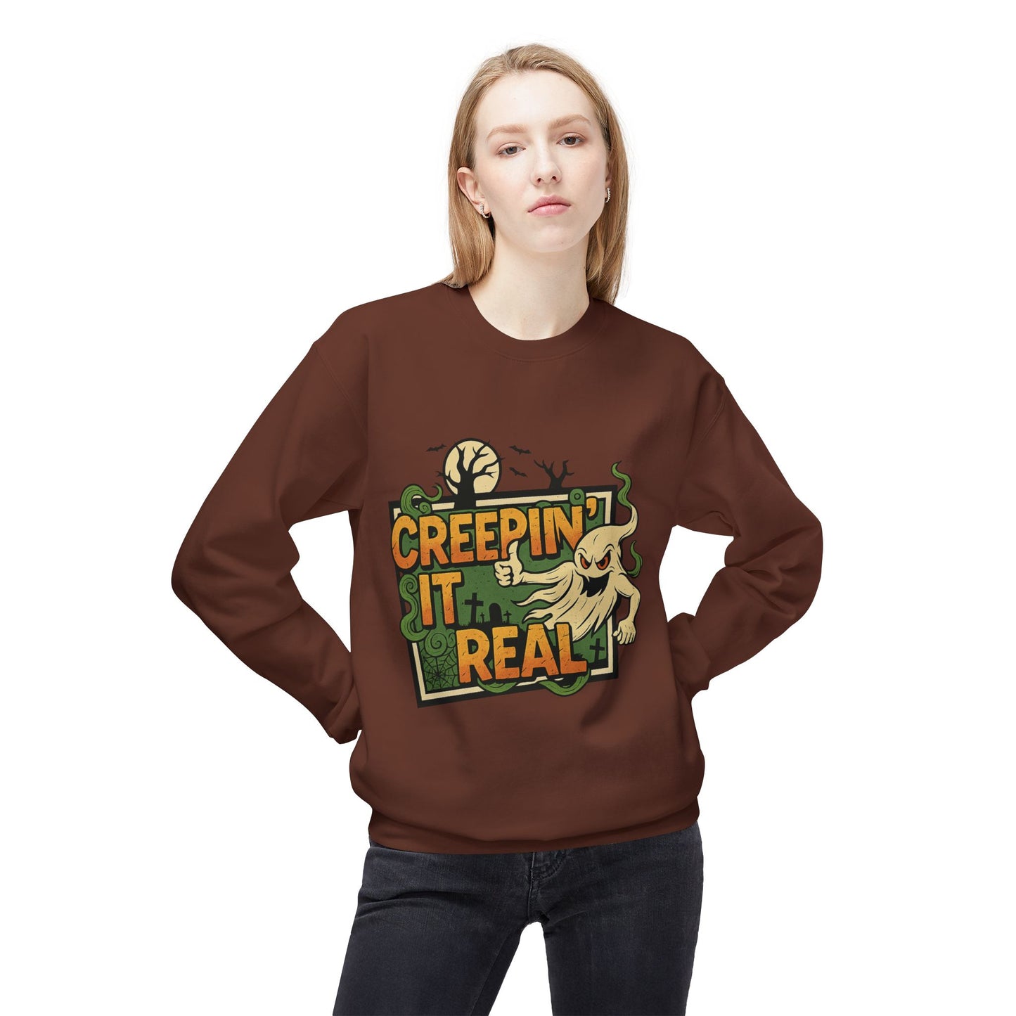 Creepin’ It Real 1- Crewneck Unisex Sweatshirt - Cozy Halloween Apparel