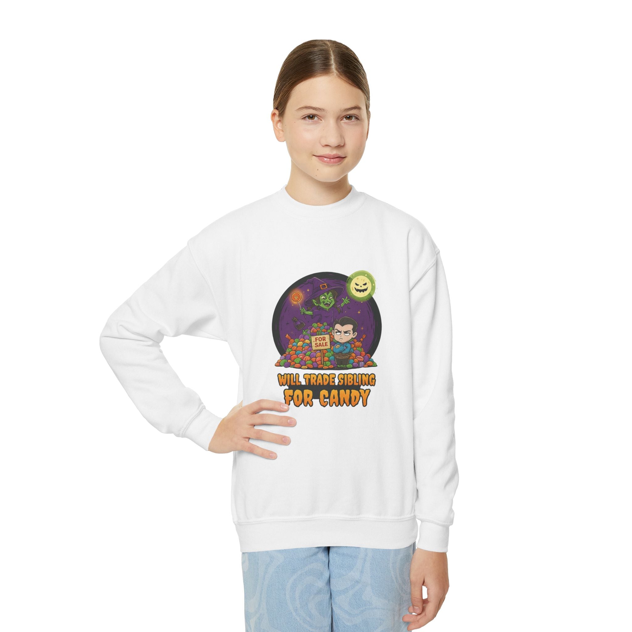 Will Trade Sibling for Candy 2, Fun Halloween Sweatshirt, Cute Kids Sweatshirt