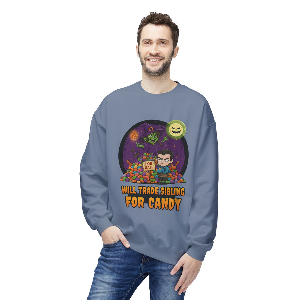 Will Trade Sibling for Candy 2 - Crewneck Unisex Sweatshirt - Cozy Halloween Apparel