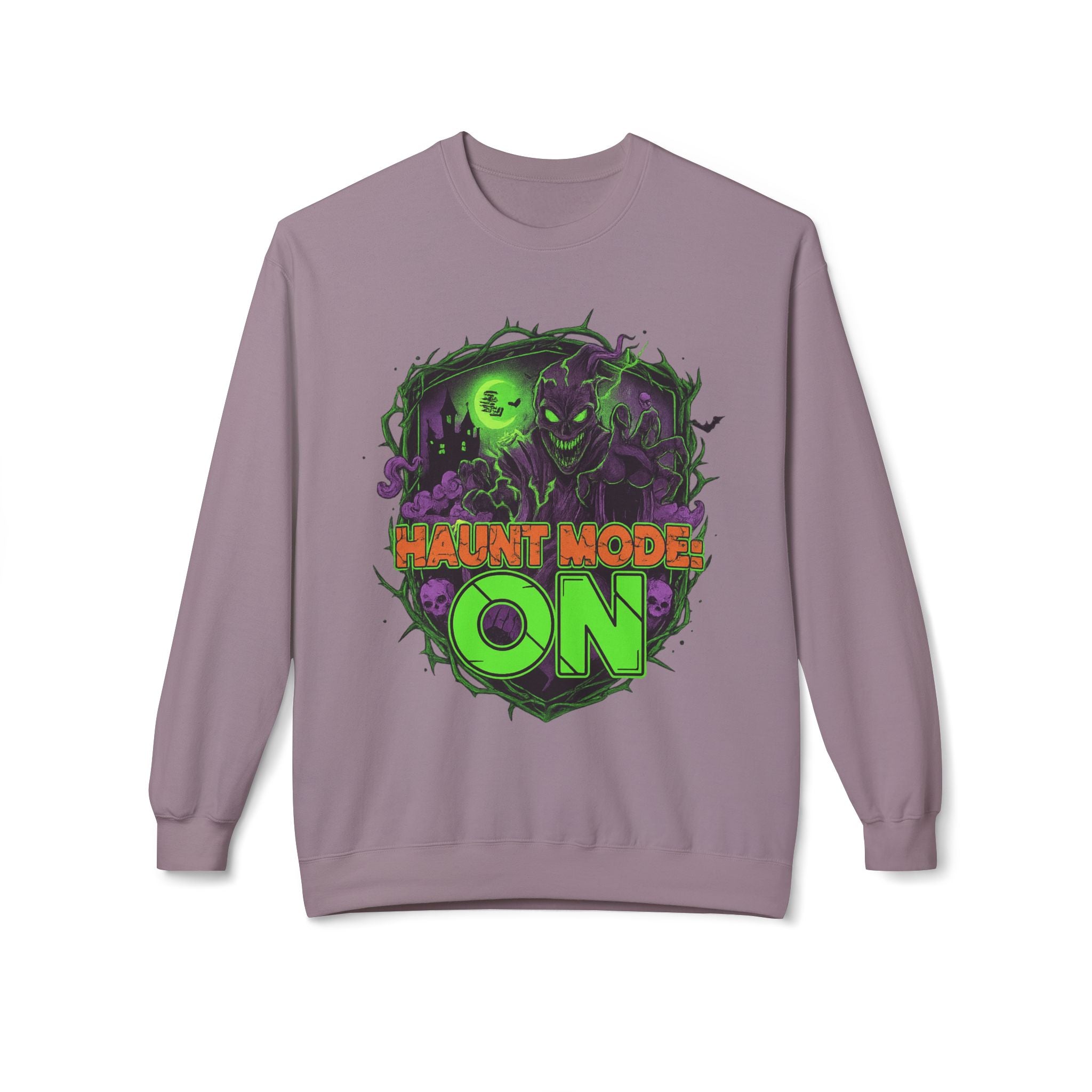 Haunt Mode ON 1 - Crewneck Unisex Sweatshirt - Cozy Halloween Apparel