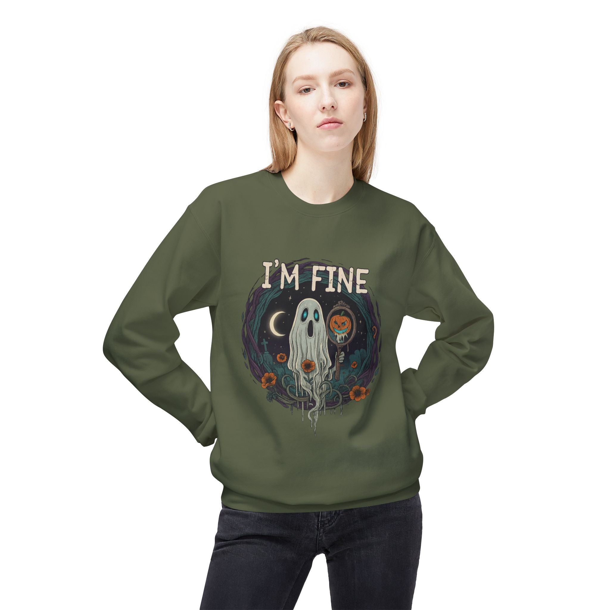 I'm Fine 2 - Crewneck Unisex Sweatshirt - Cozy Halloween Apparel