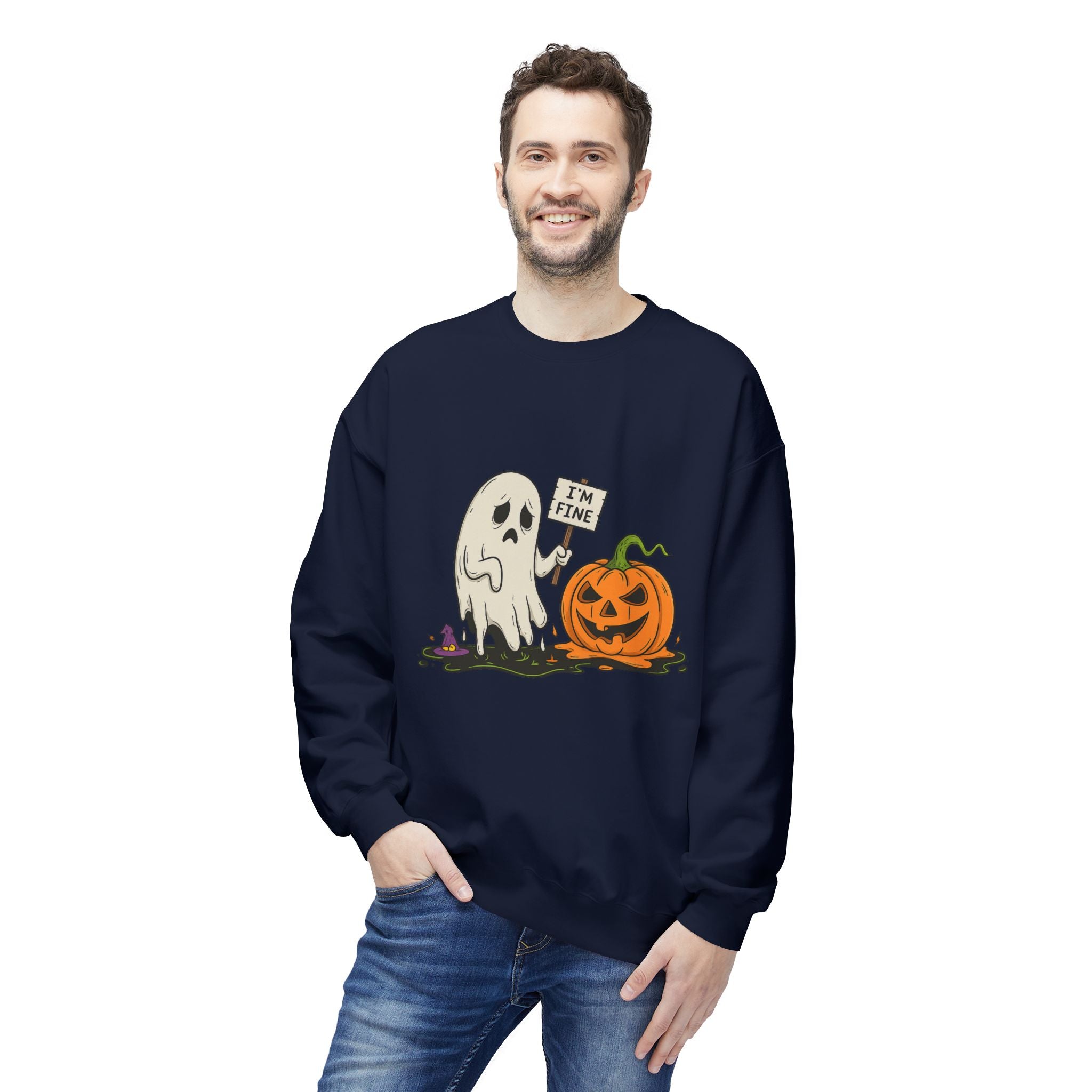 I'm Fine 1 - Crewneck Unisex Sweatshirt - Cozy Halloween Apparel