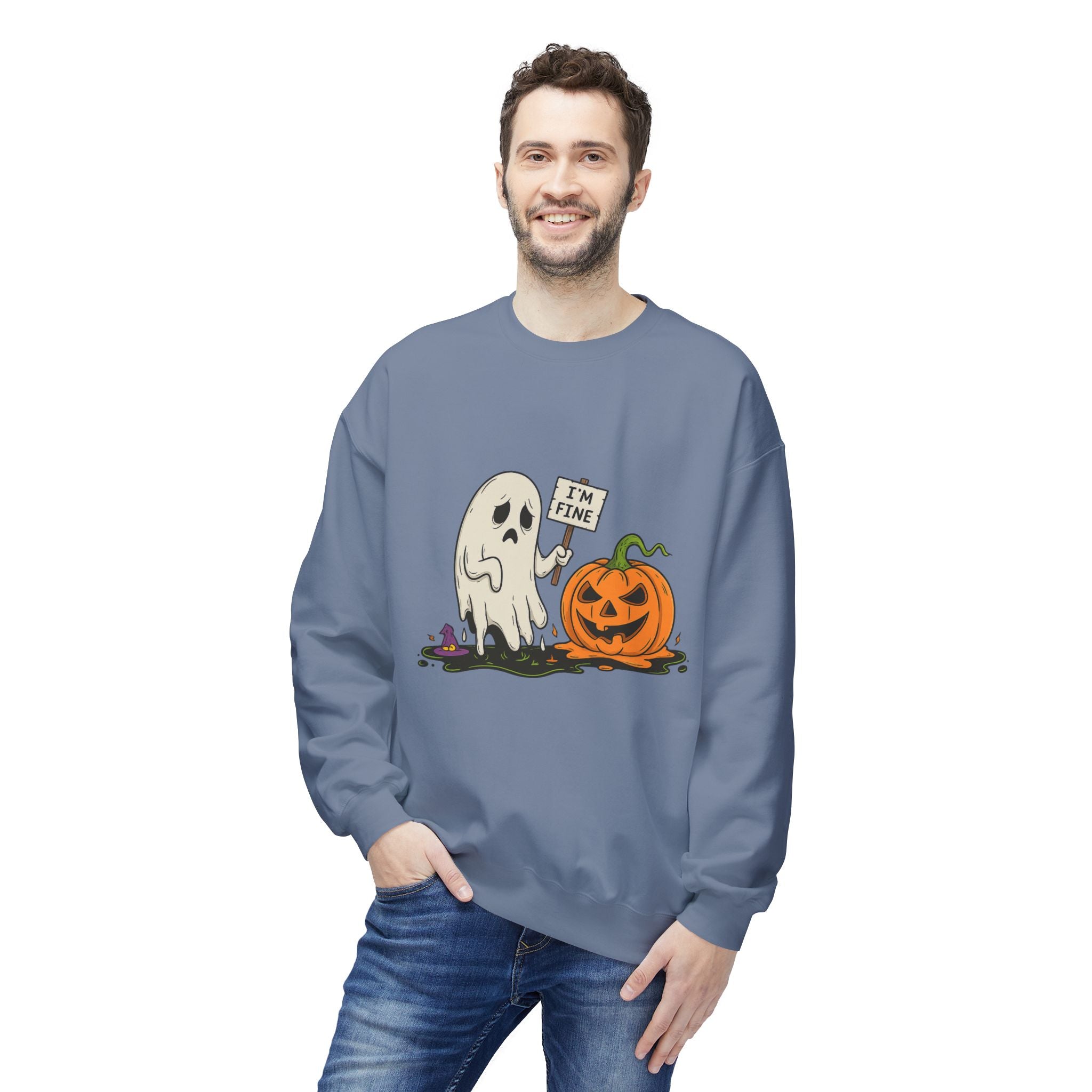 I'm Fine 1 - Crewneck Unisex Sweatshirt - Cozy Halloween Apparel