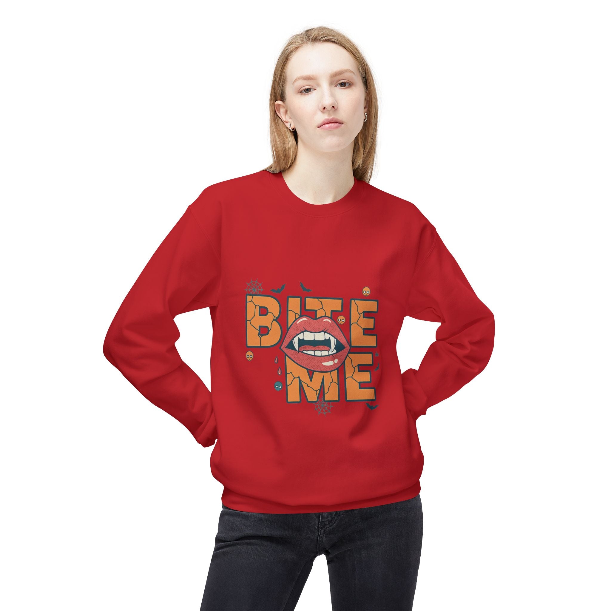 Bite Me 1- Crewneck Unisex Sweatshirt - Cozy Halloween Apparel
