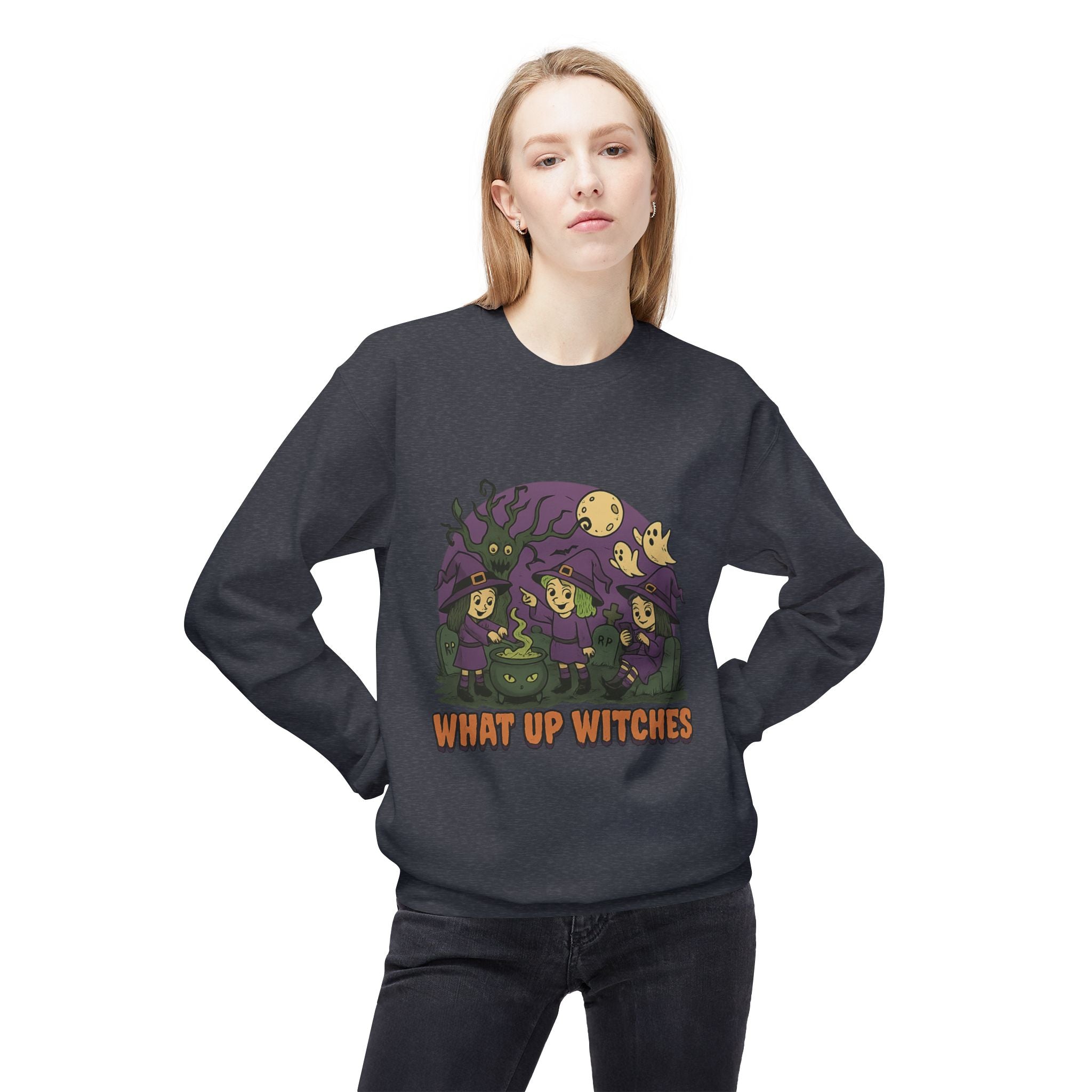 What Up Witches 2.2 - Crewneck Unisex Sweatshirt - Cozy Halloween Apparel