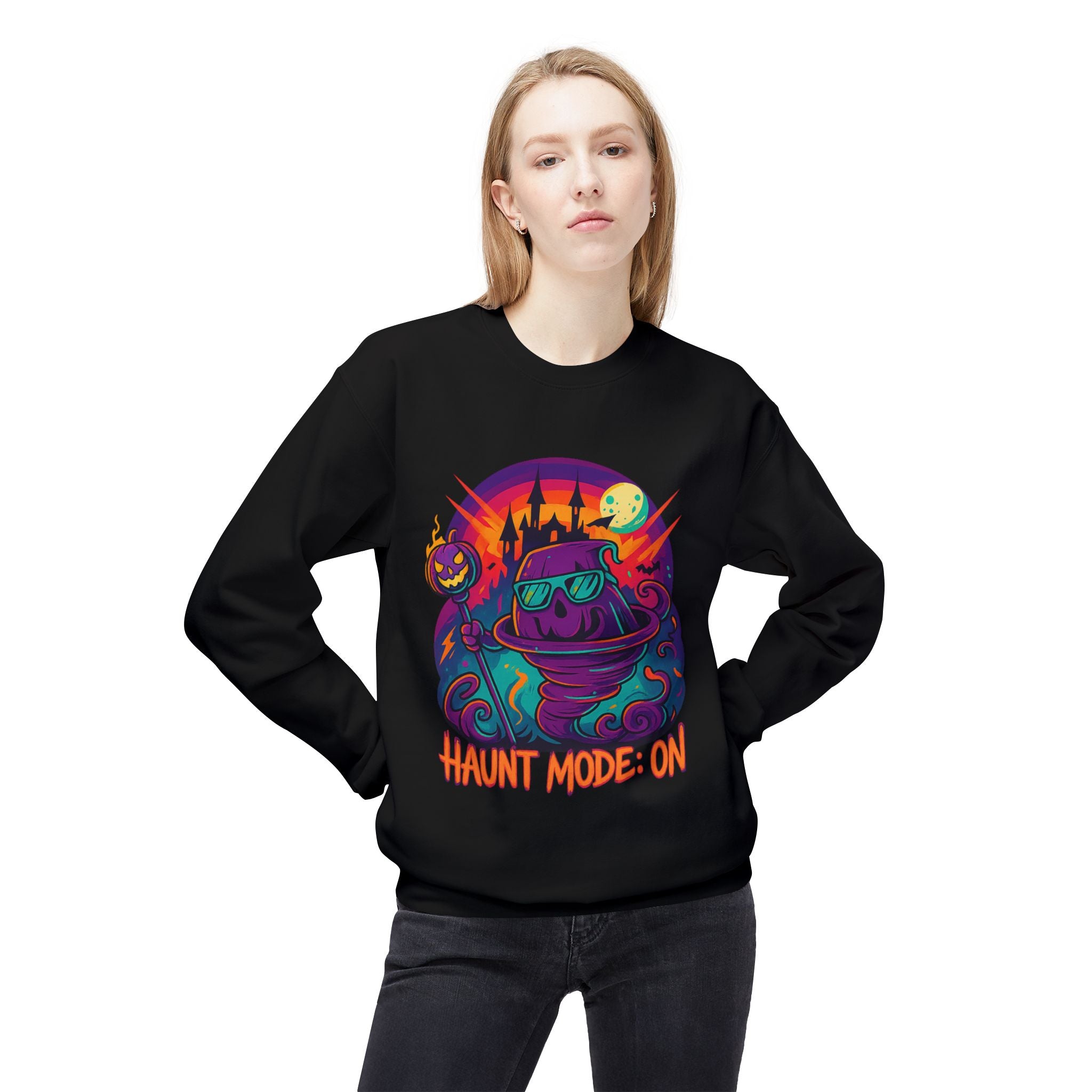 Haunt Mode ON 4 - Crewneck Unisex Sweatshirt - Cozy Halloween Apparel