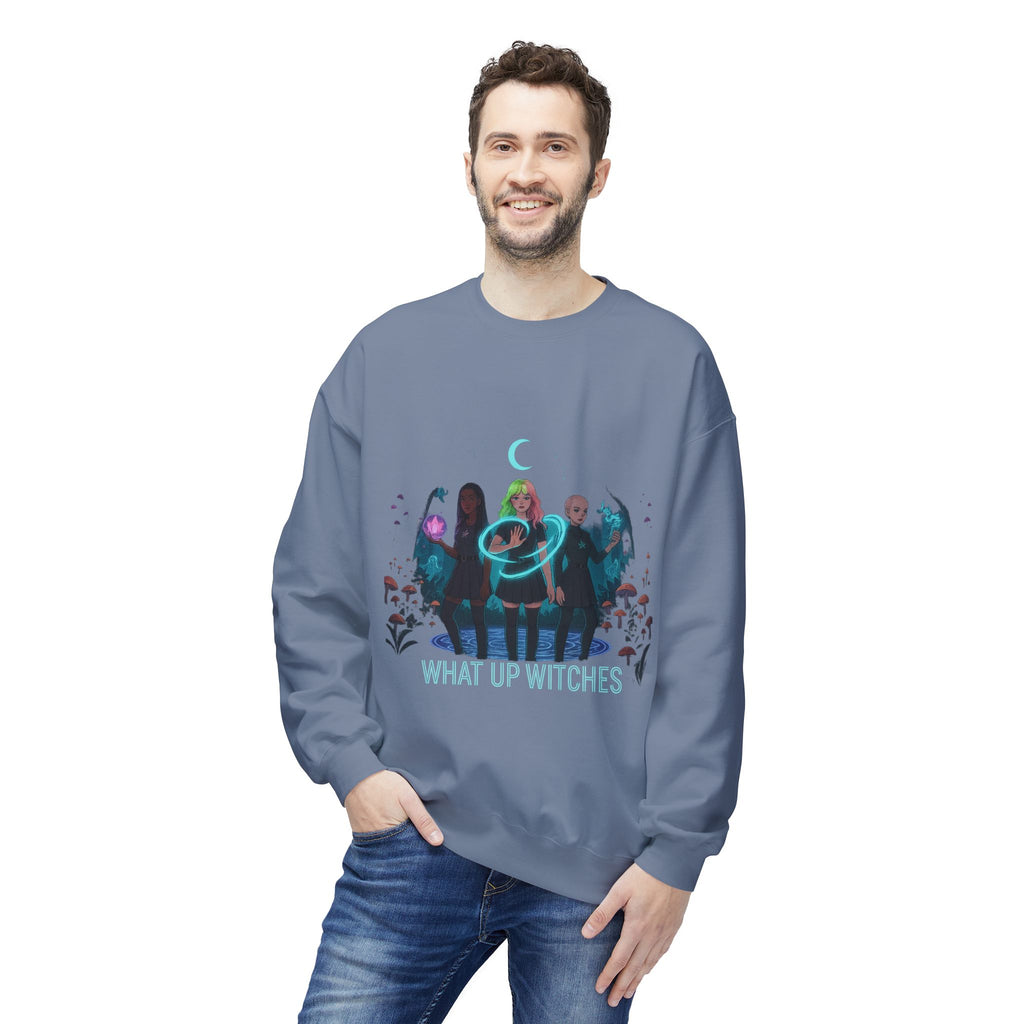 What Up Witches 3 - Crewneck Unisex Sweatshirt - Cozy Halloween Apparel