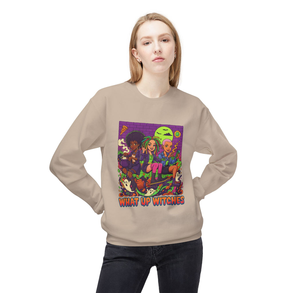 What Up Witches 1 - Crewneck Unisex Sweatshirt - Cozy Halloween Apparel