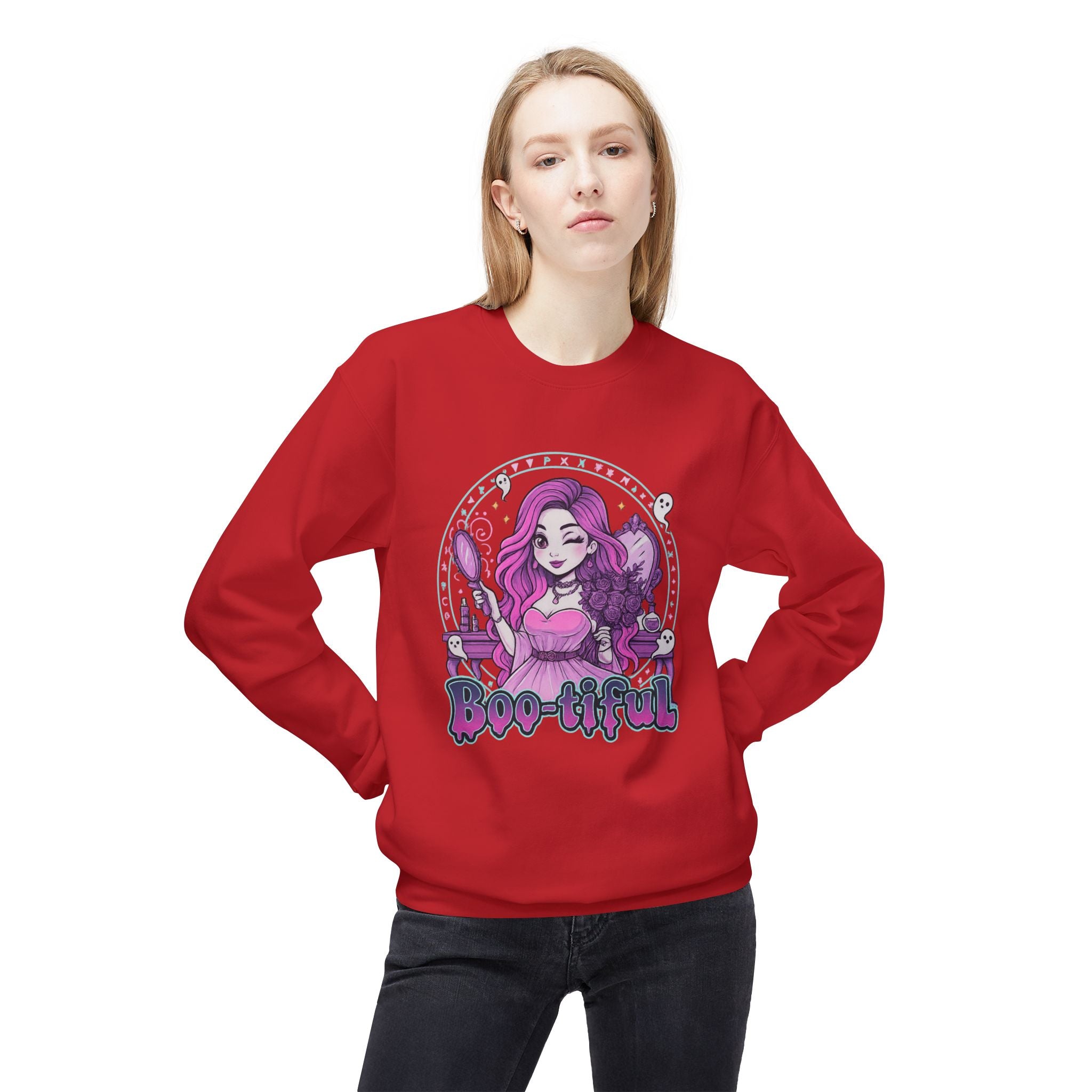 Boo-tiful 3- Gothic Witch Crewneck Unisex Sweatshirt - Cozy Halloween Apparel