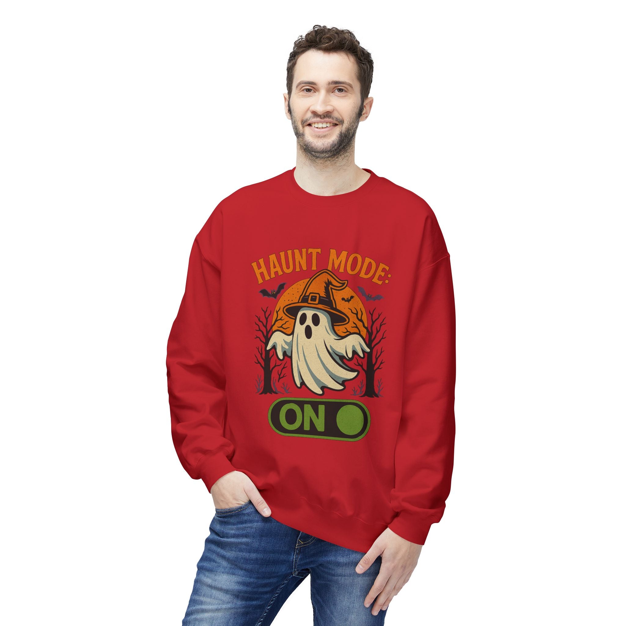 Haunt Mode ON 2 - Crewneck Unisex Sweatshirt - Cozy Halloween Apparel