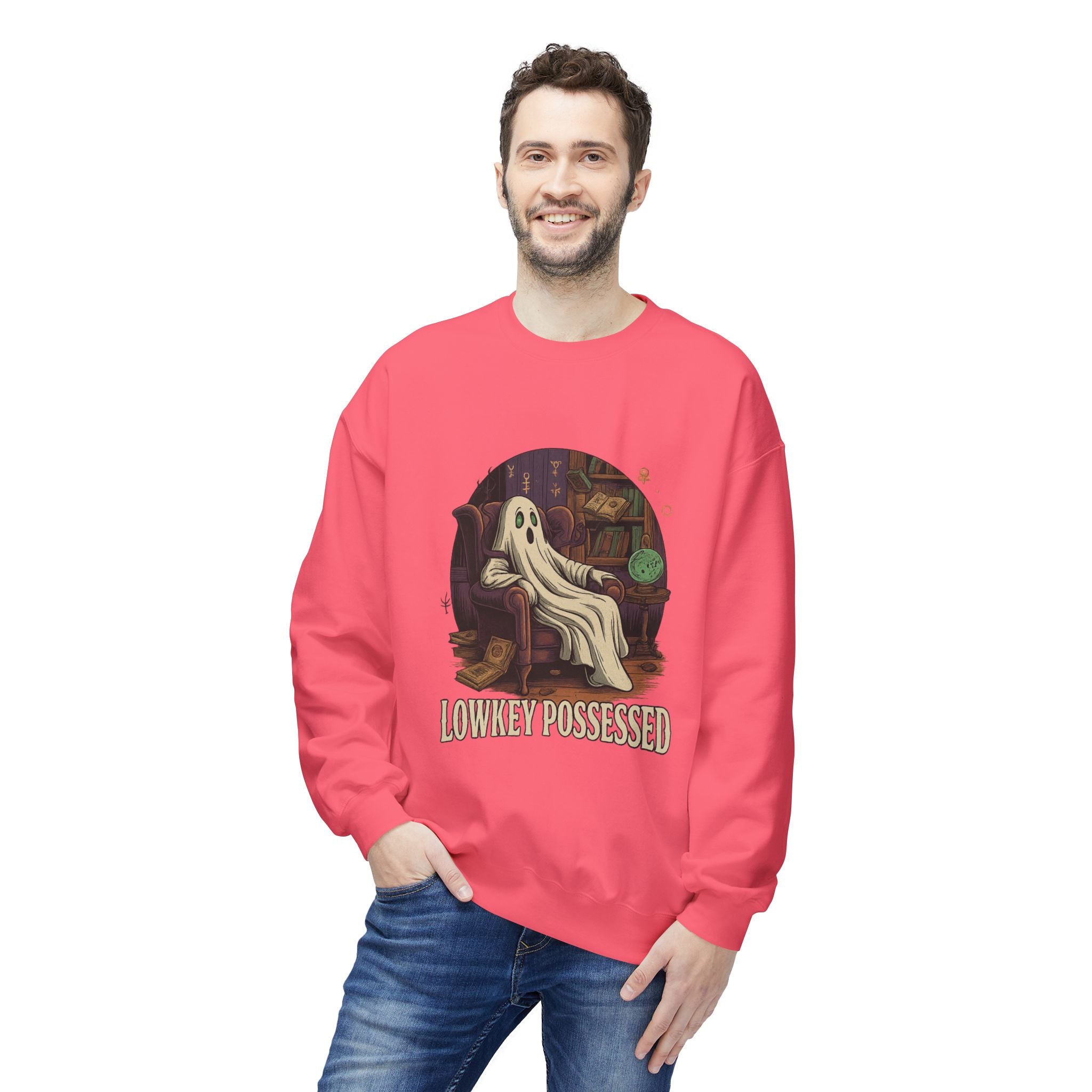 Lowkey Possessed 1 - Crewneck Unisex Sweatshirt - Cozy Halloween Apparel