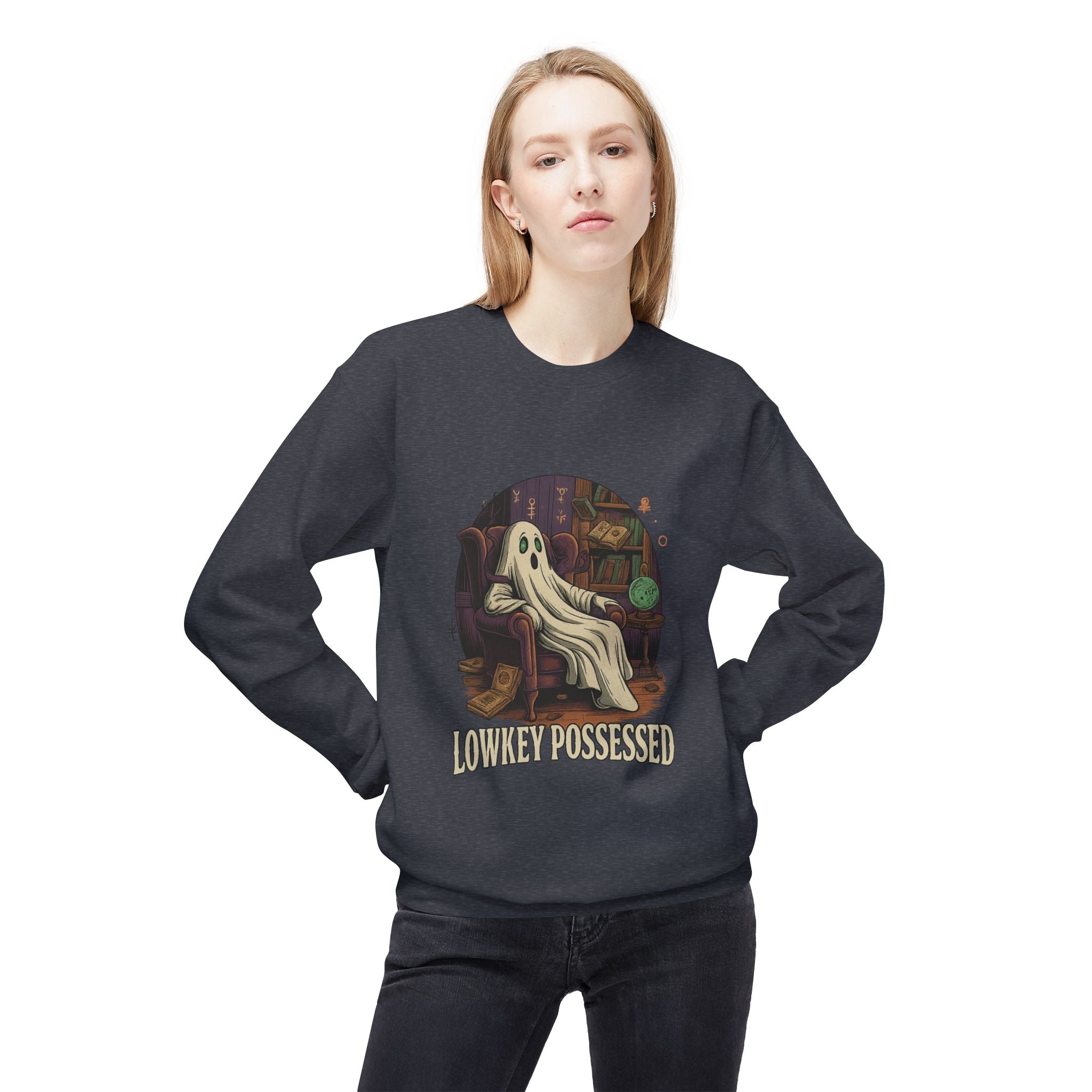 Lowkey Possessed 1 - Crewneck Unisex Sweatshirt - Cozy Halloween Apparel