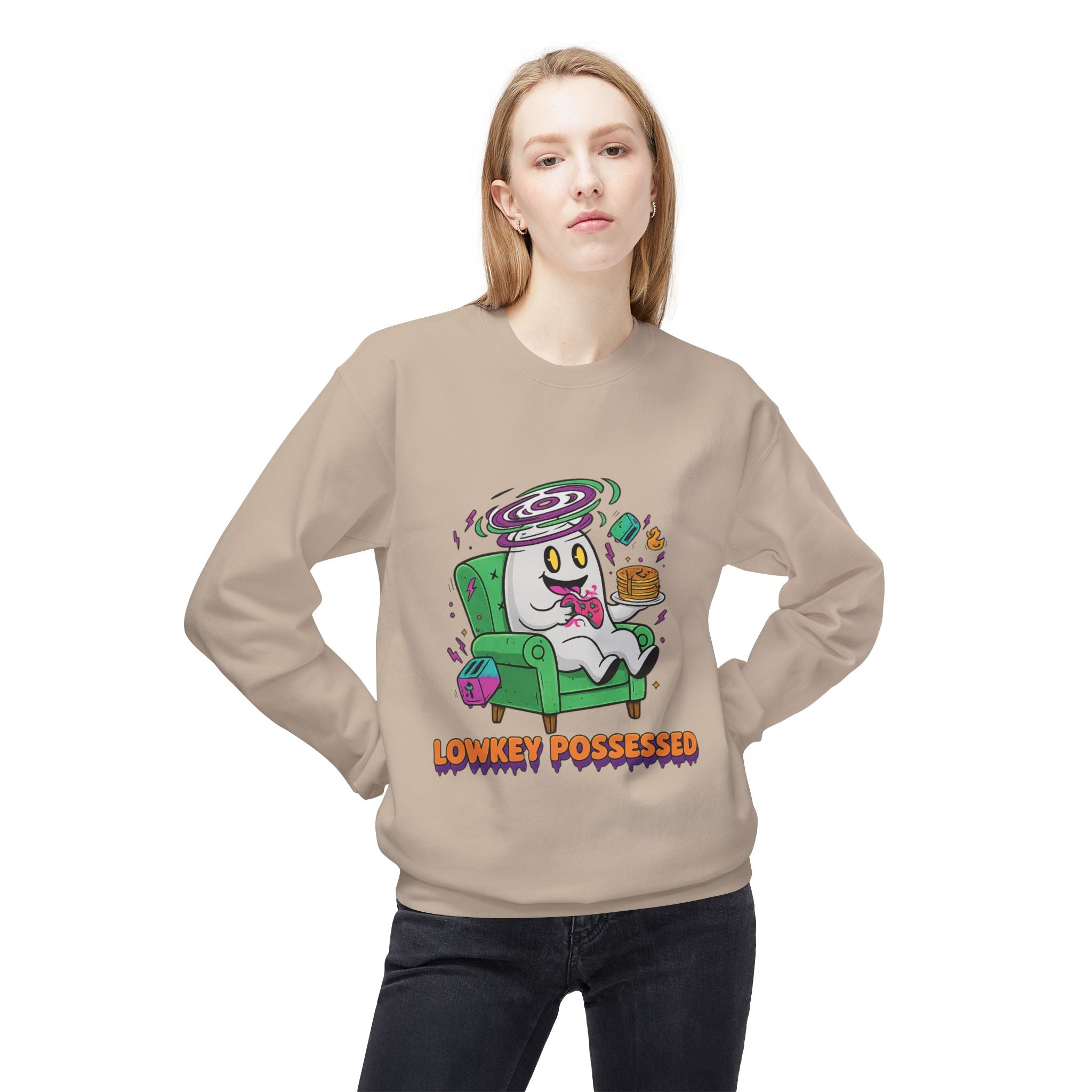 Lowkey Possessed 4 - Crewneck Unisex Sweatshirt - Cozy Halloween Apparel