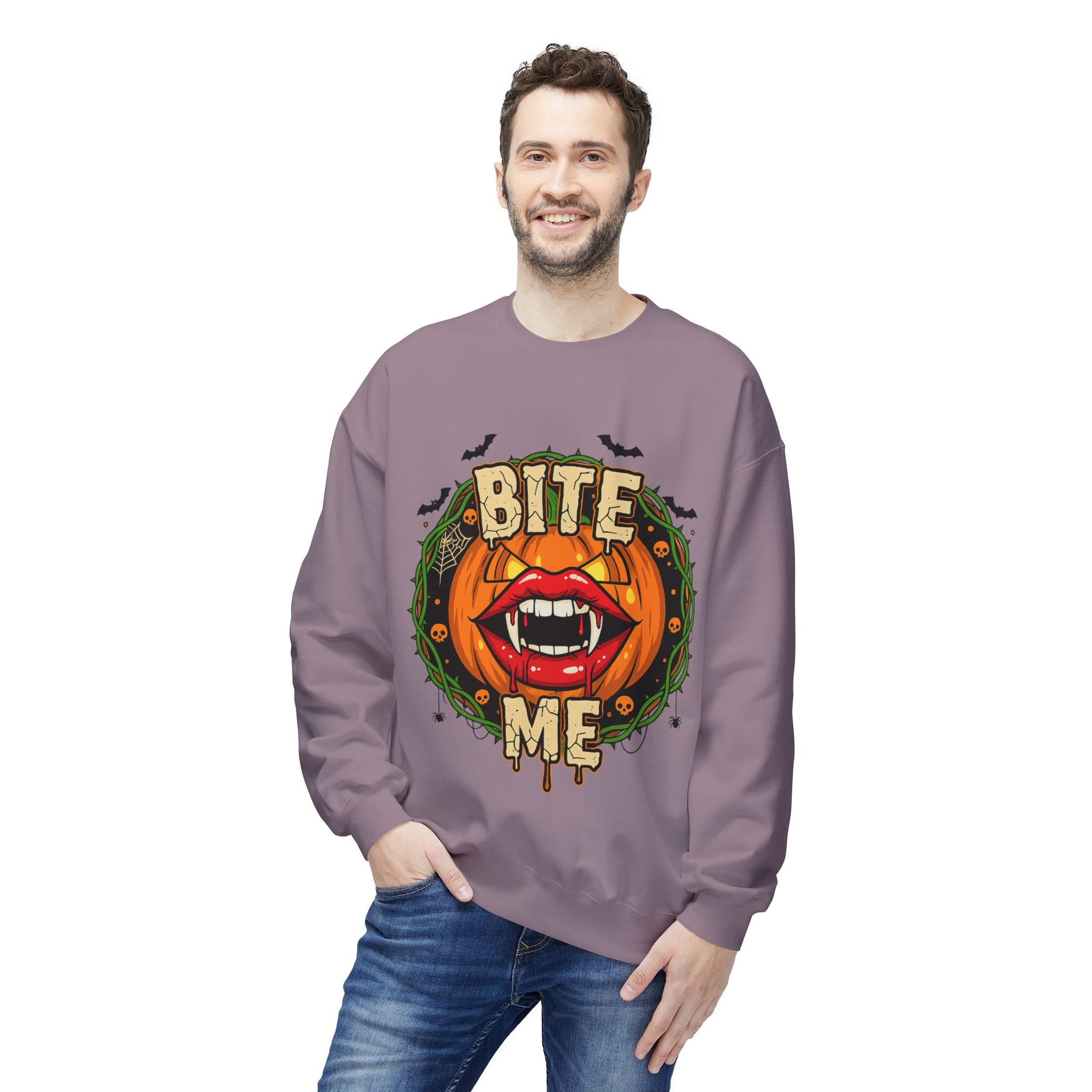 Bite Me 1 - Gothic Witch Crewneck Unisex Sweatshirt - Cozy Halloween Apparel