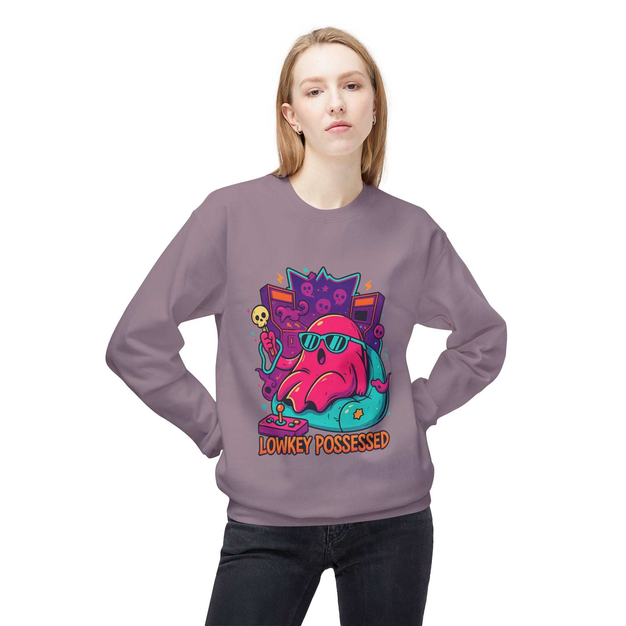 Lowkey Possessed 2 - Crewneck Unisex Sweatshirt - Cozy Halloween Apparel