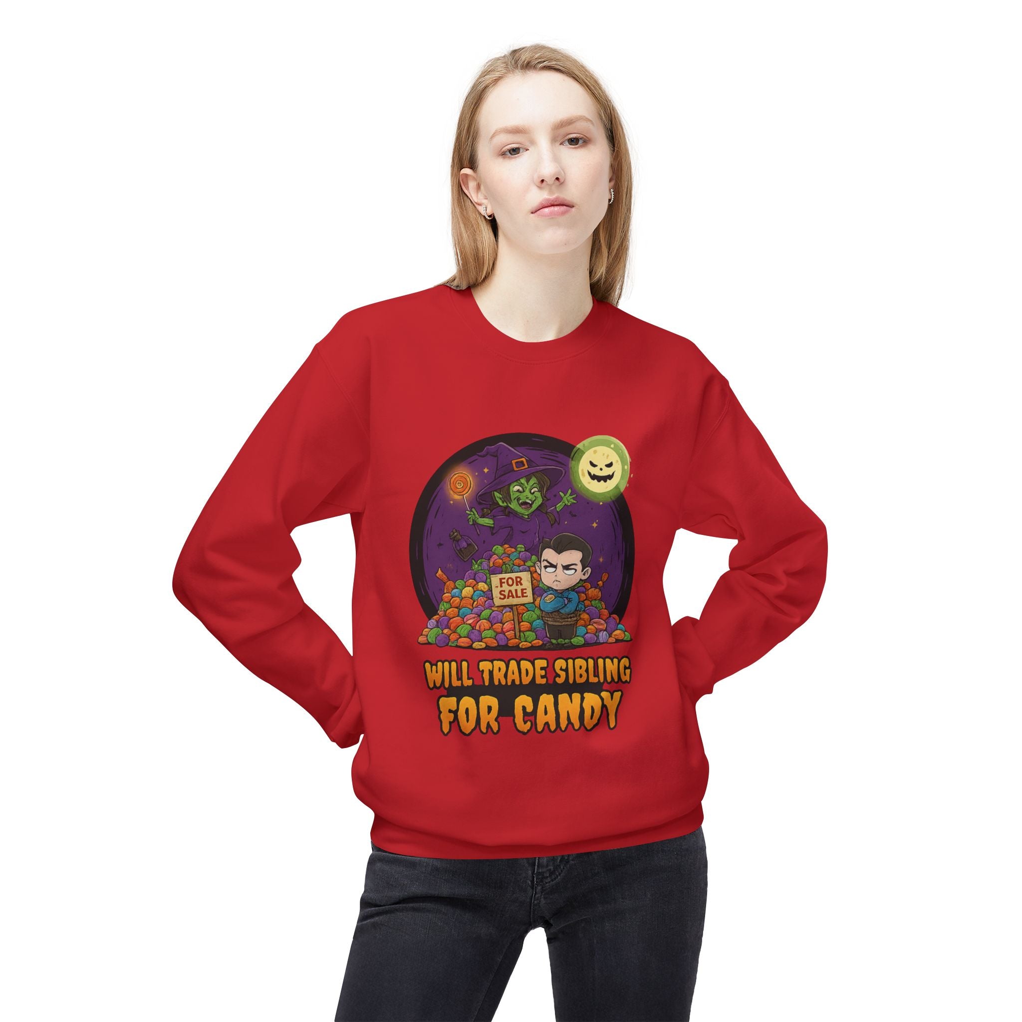 Will Trade Sibling for Candy 2 - Crewneck Unisex Sweatshirt - Cozy Halloween Apparel