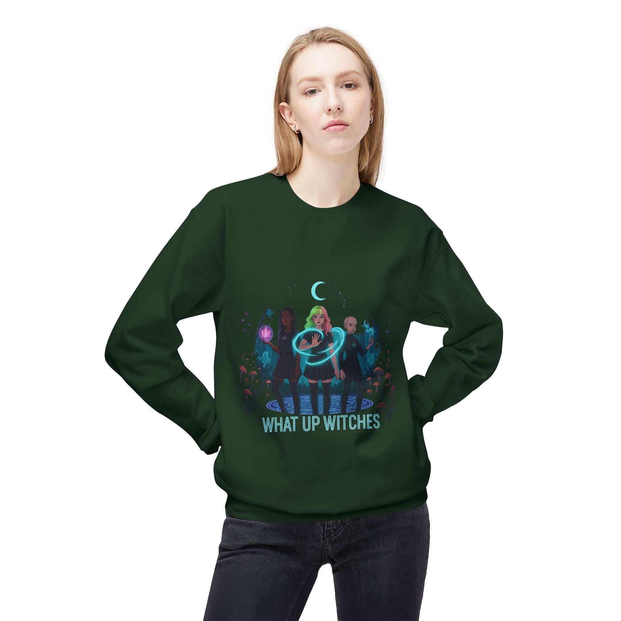 What Up Witches 3 - Crewneck Unisex Sweatshirt - Cozy Halloween Apparel