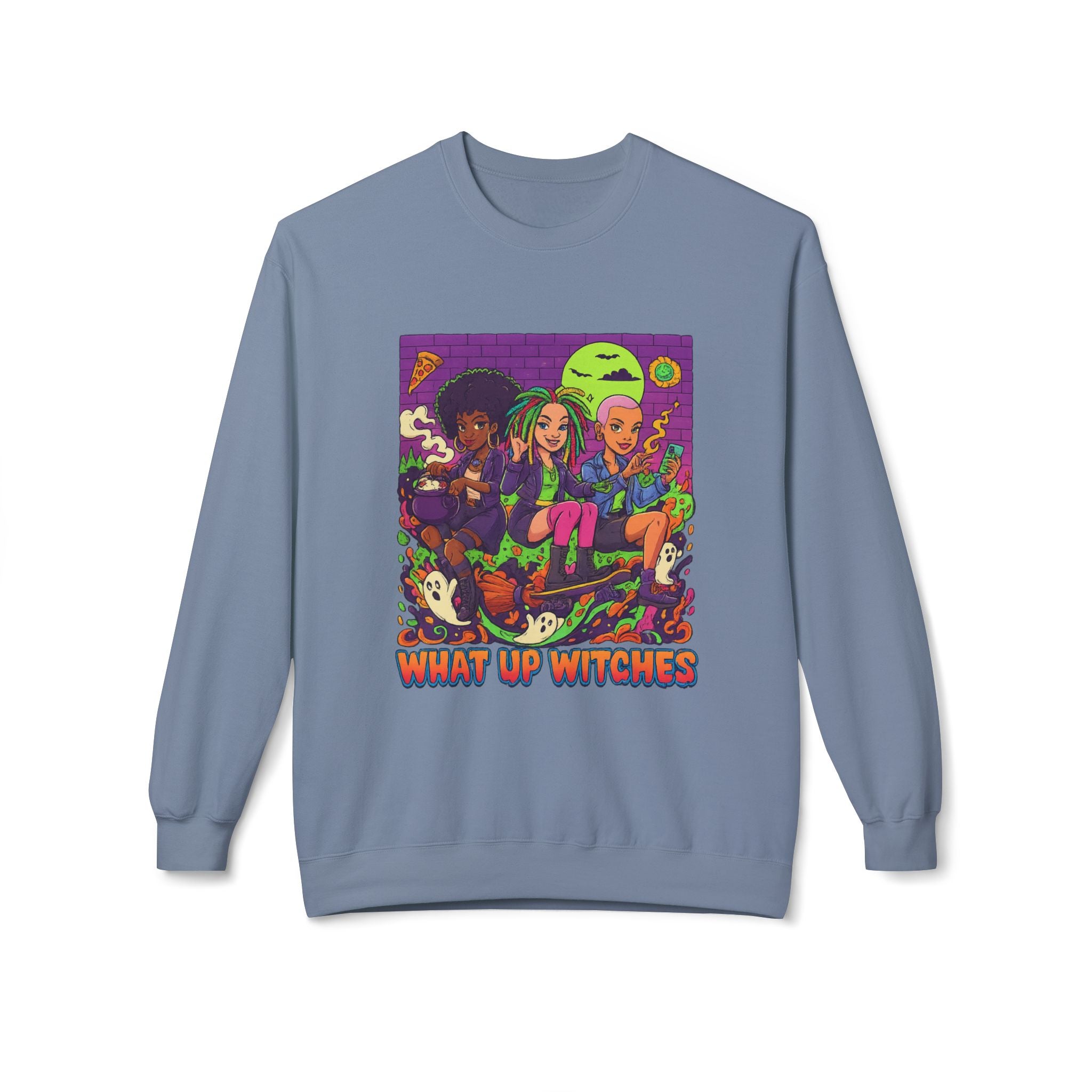 What Up Witches 1 - Crewneck Unisex Sweatshirt - Cozy Halloween Apparel