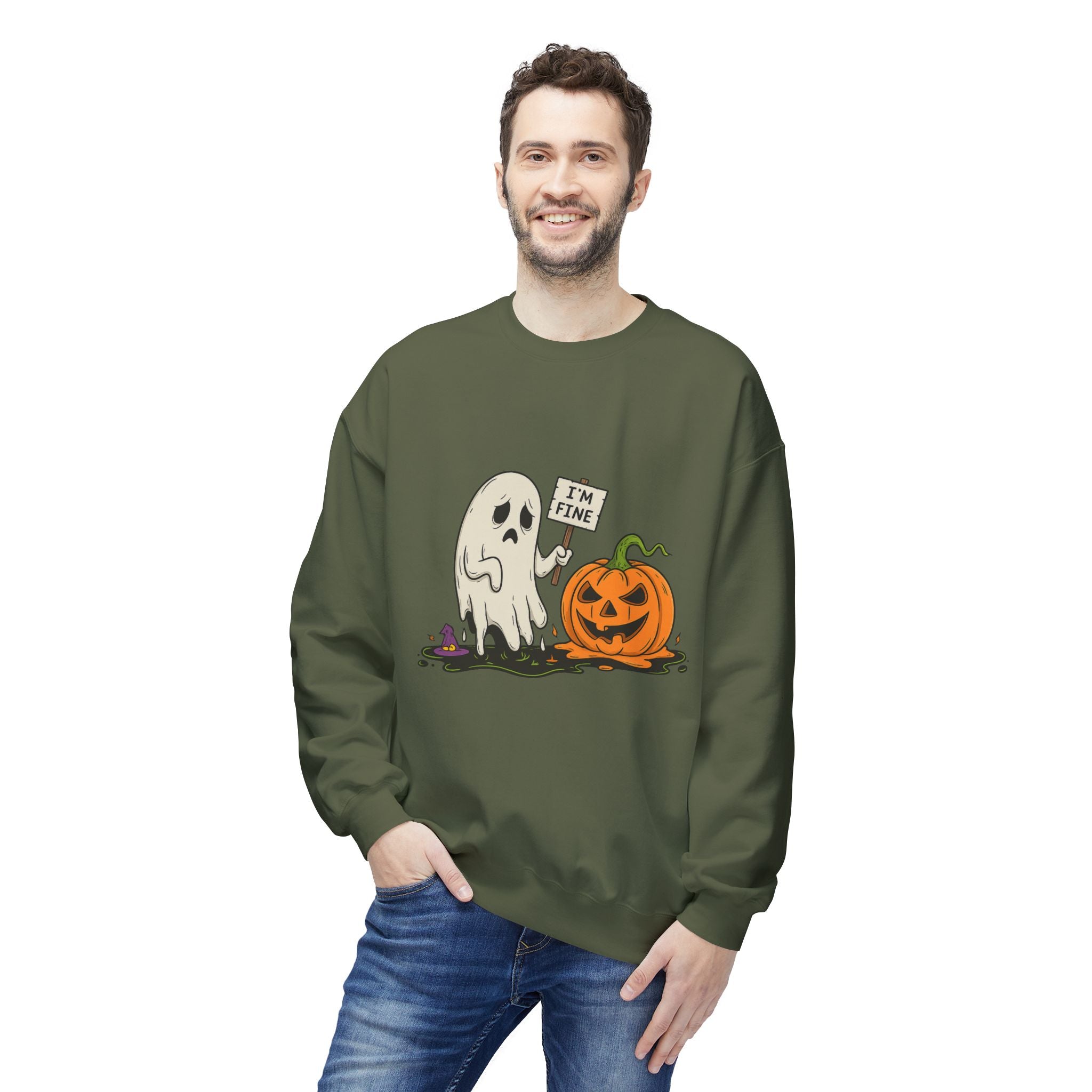 I'm Fine 1 - Crewneck Unisex Sweatshirt - Cozy Halloween Apparel