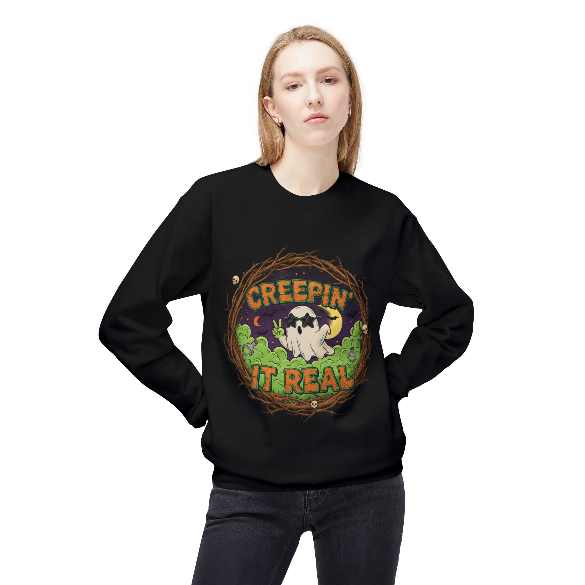 Creepin’ It Real 2 - Crewneck Unisex Sweatshirt - Cozy Halloween Apparel