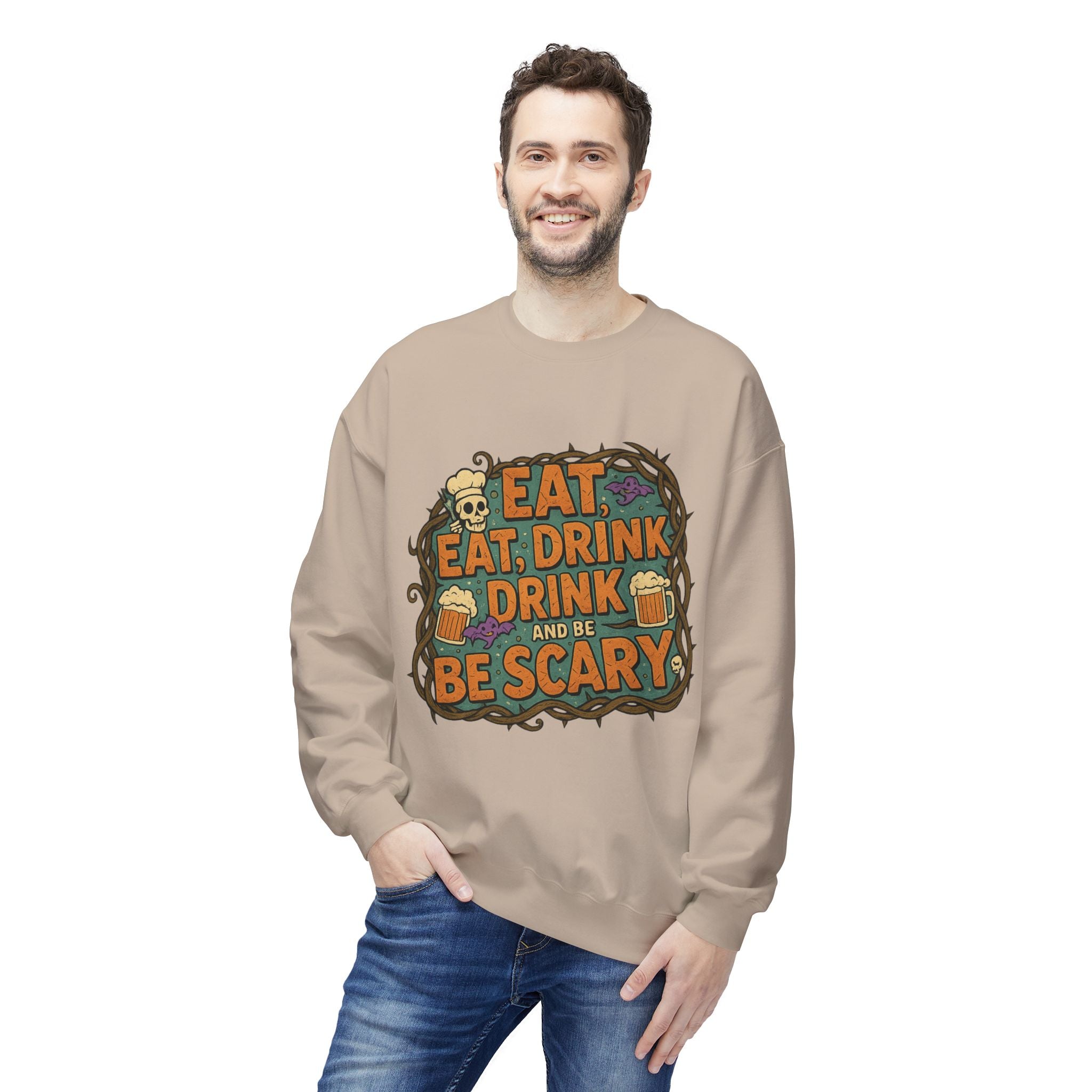Eat, Drink, and Be Scary 2 - Crewneck Unisex Sweatshirt - Cozy Halloween Apparel