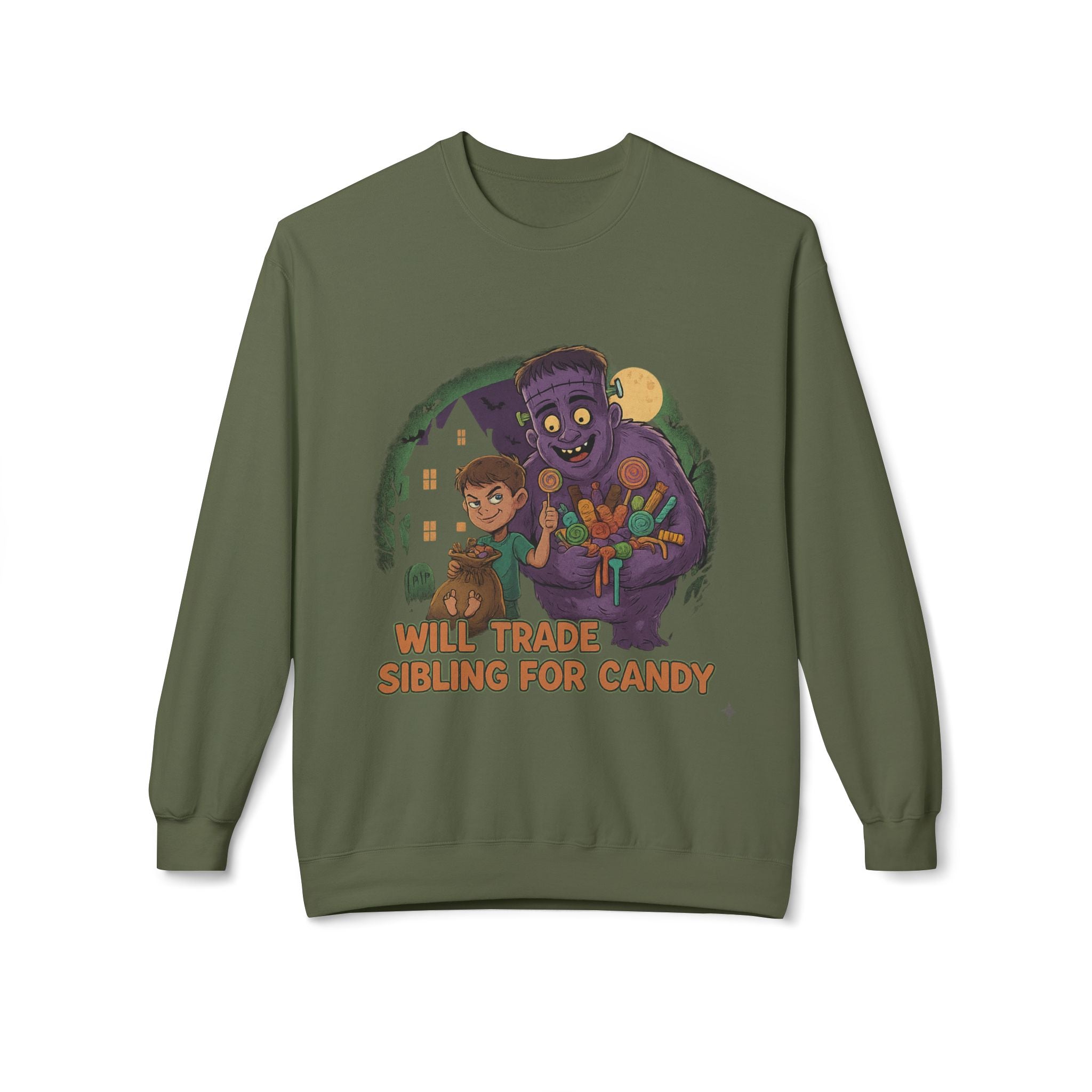 Will Trade Sibling for Candy 1 - Crewneck Unisex Sweatshirt - Cozy Halloween Apparel