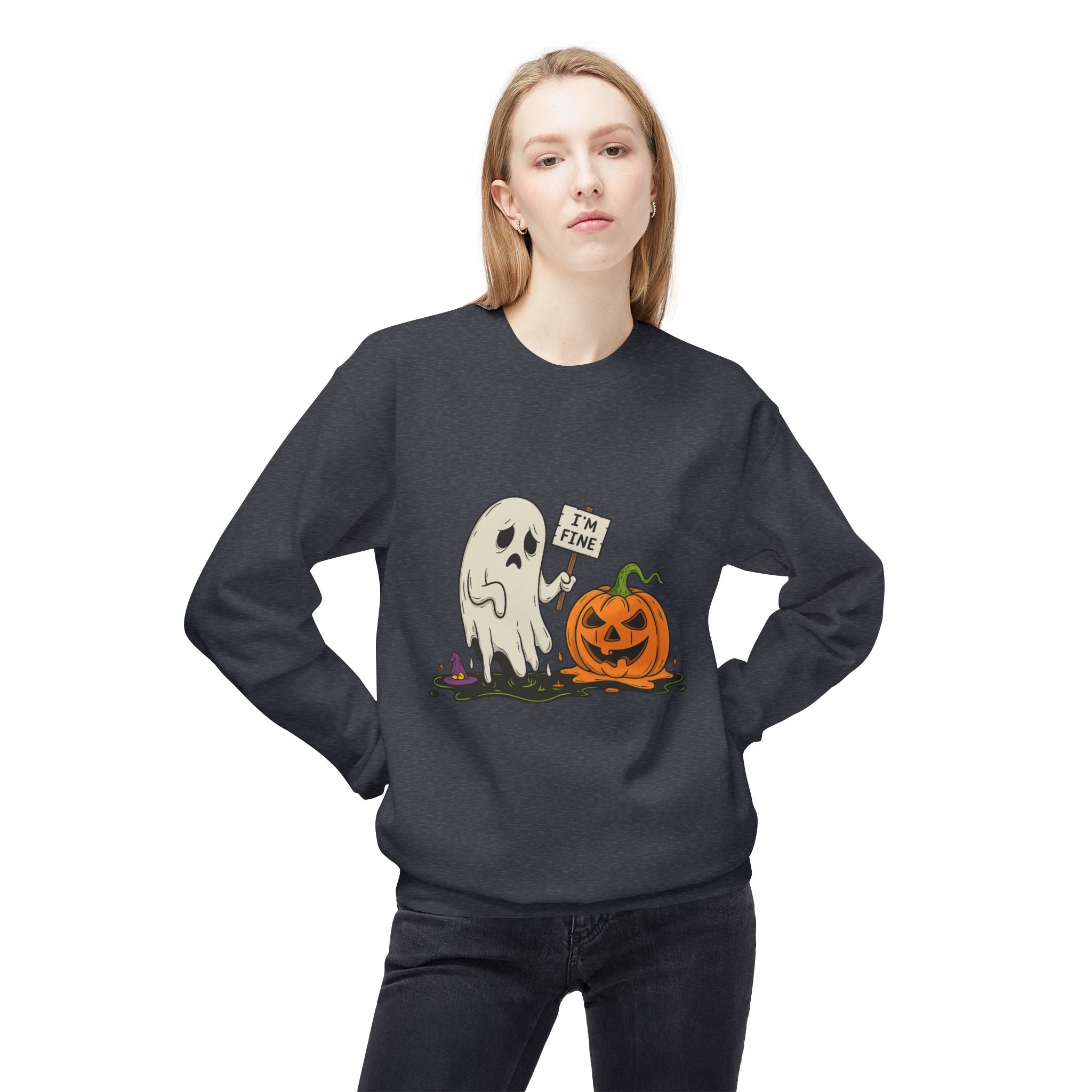 I'm Fine 1 - Crewneck Unisex Sweatshirt - Cozy Halloween Apparel