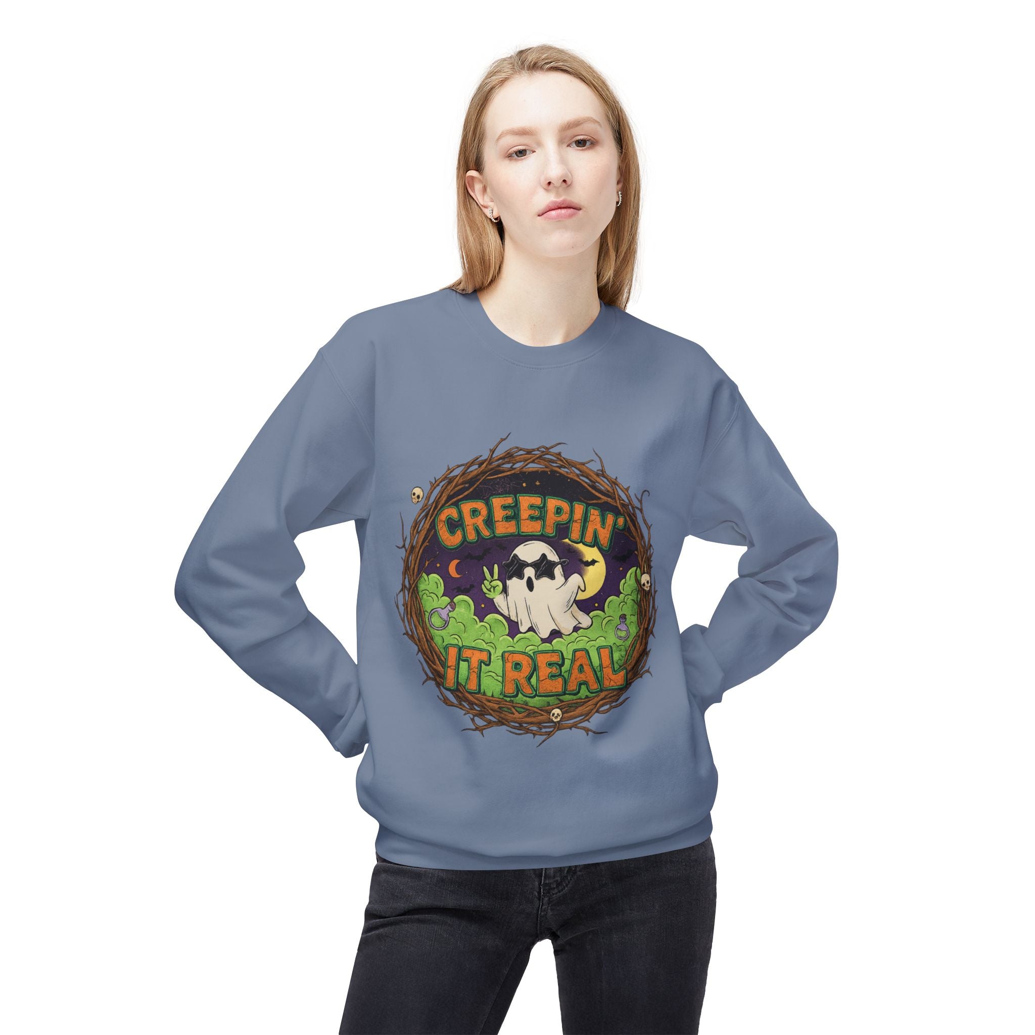 Creepin’ It Real 2 - Crewneck Unisex Sweatshirt - Cozy Halloween Apparel