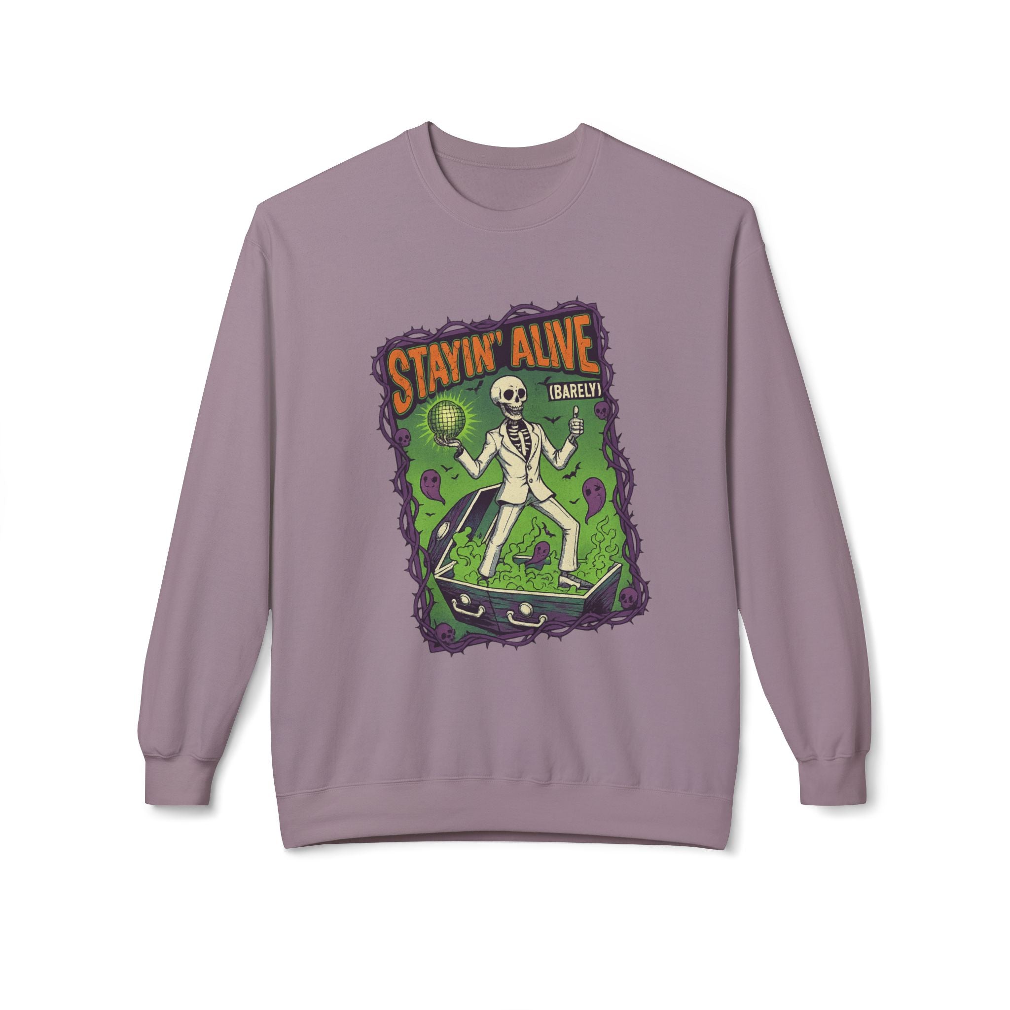 Stayin’ Alive (Barely) 1 - Crewneck Unisex Sweatshirt - Cozy Halloween Apparel