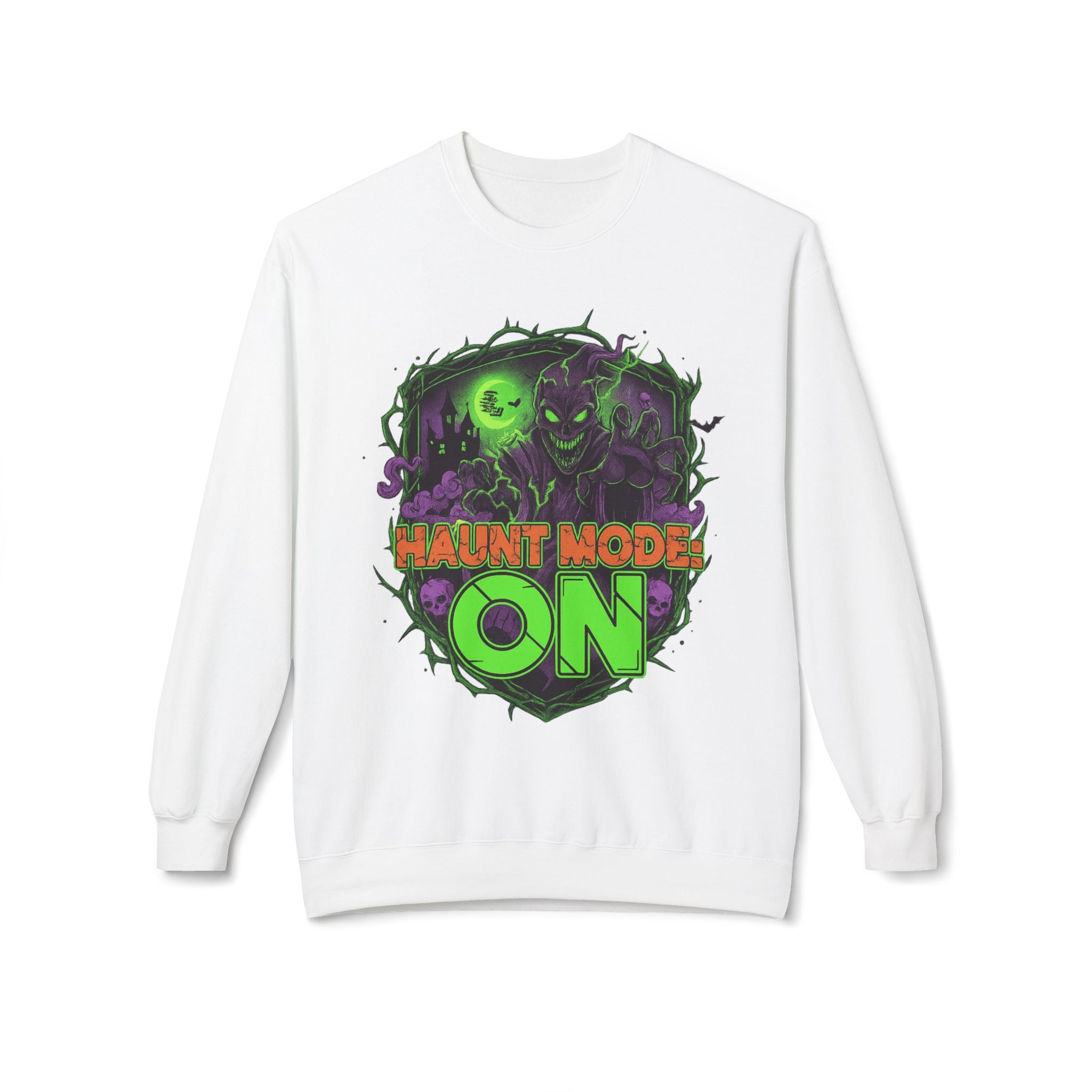 Haunt Mode ON 1 - Crewneck Unisex Sweatshirt - Cozy Halloween Apparel