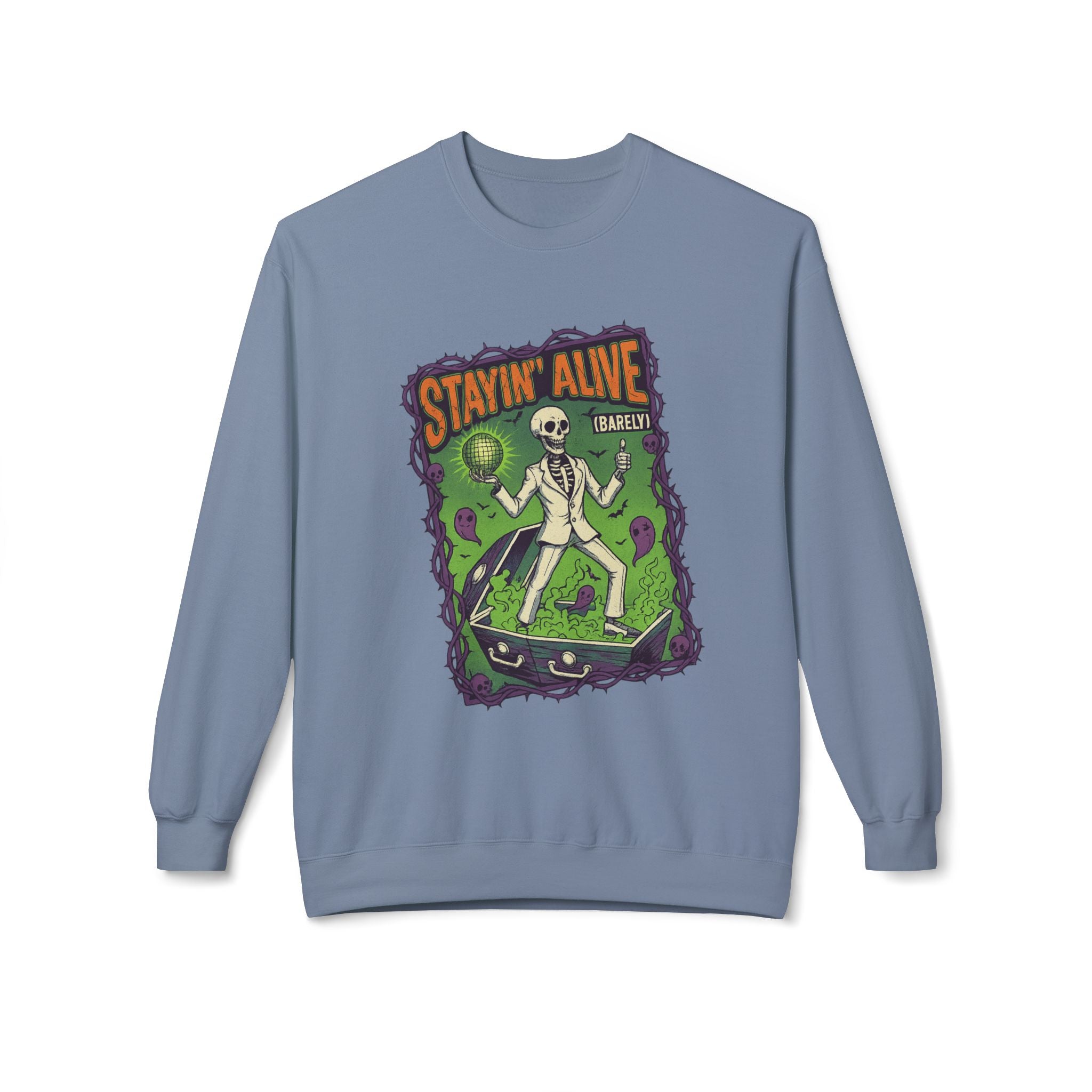 Stayin’ Alive (Barely) 1 - Crewneck Unisex Sweatshirt - Cozy Halloween Apparel