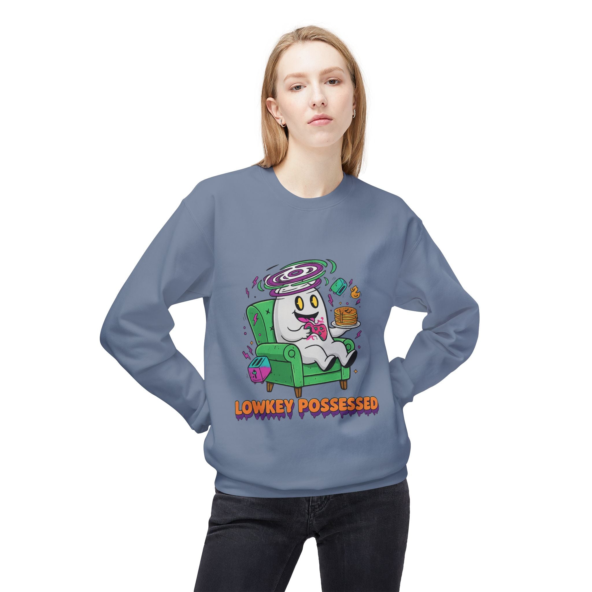 Lowkey Possessed 4 - Crewneck Unisex Sweatshirt - Cozy Halloween Apparel